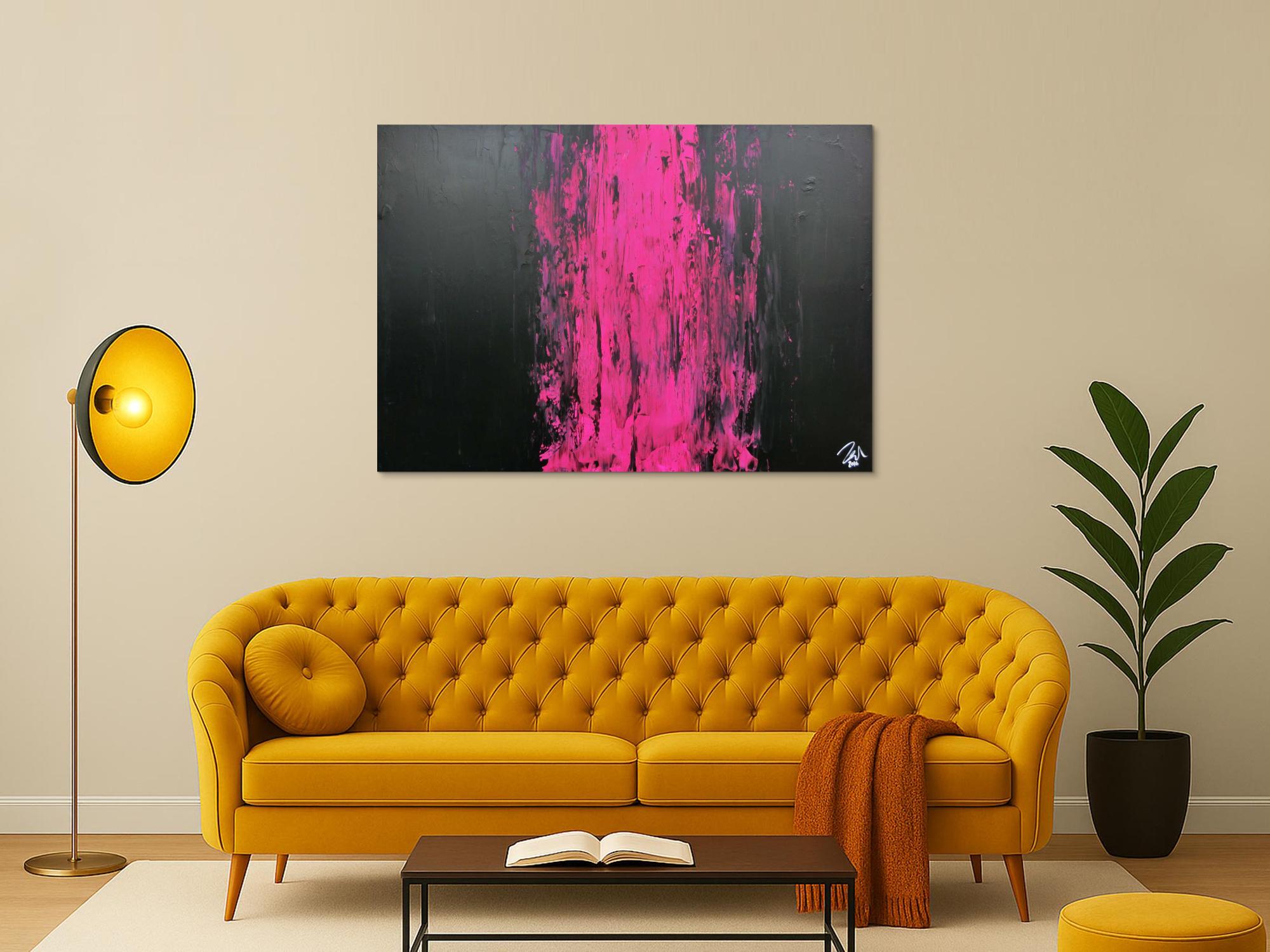 Minimalistisches abstraktes Gemälde schwarz und pink sehr modern