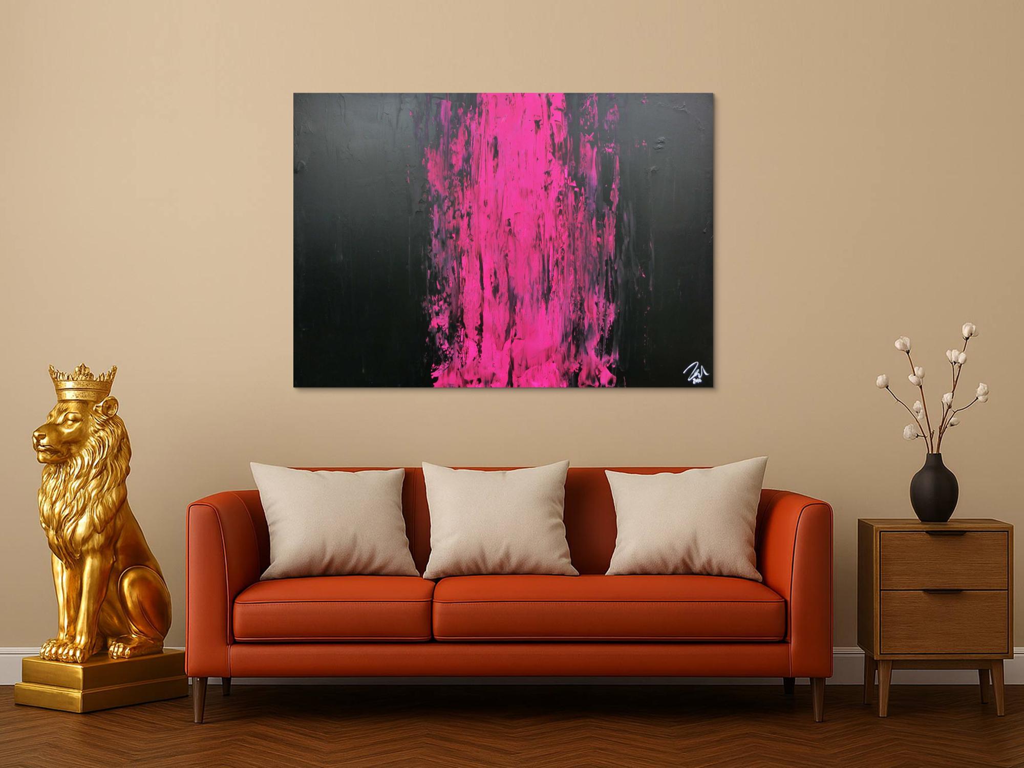 Minimalistisches abstraktes Gemälde schwarz und pink sehr modern