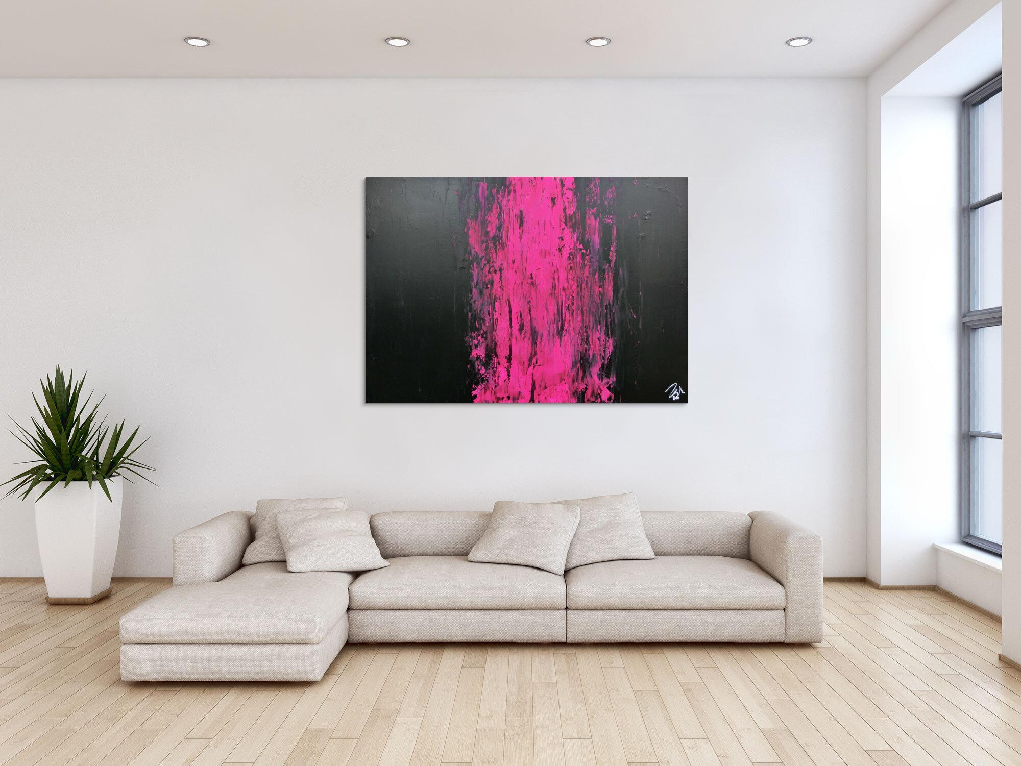 Minimalistisches abstraktes Gemälde schwarz und pink sehr modern