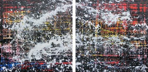 Modernes Gemälde abstrakt diptychon aus zwei Teilen