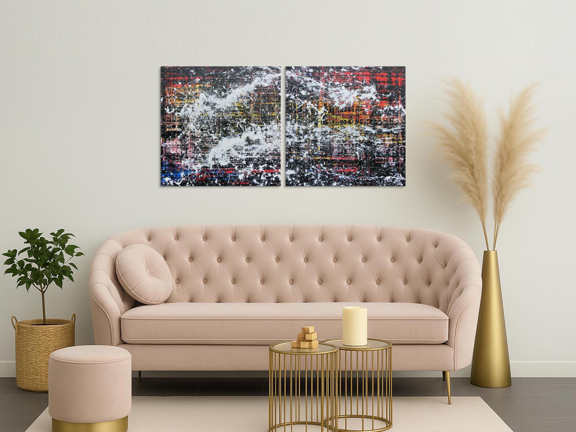 Modernes Gemälde abstrakt diptychon aus zwei Teilen