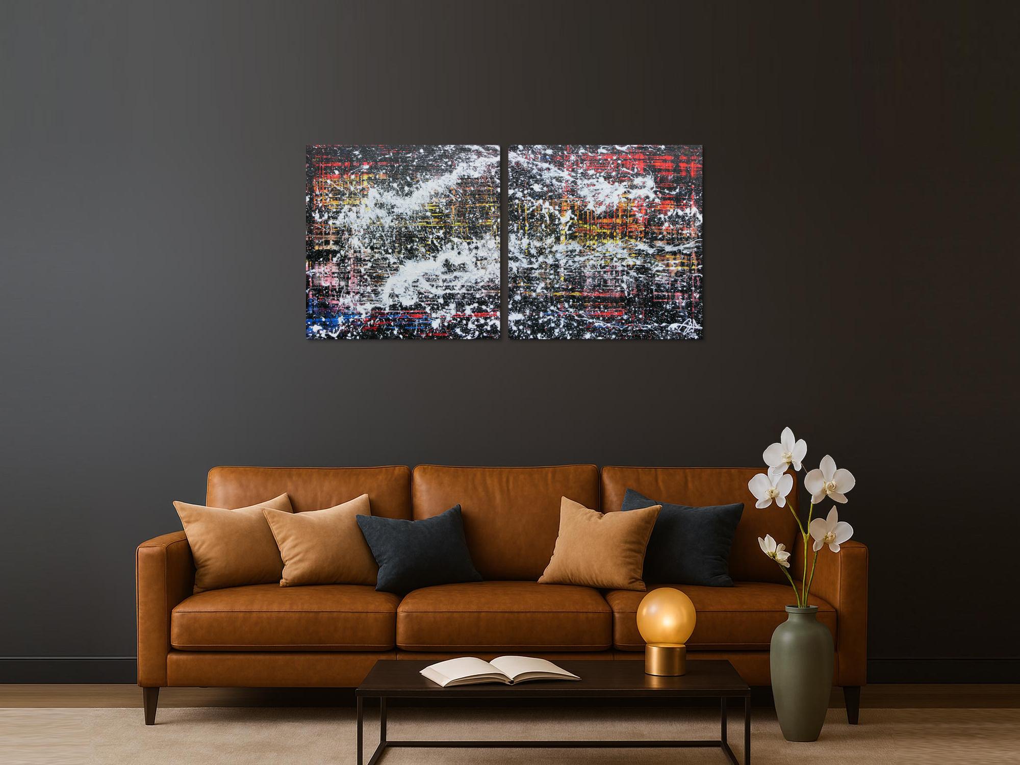 Modernes Gemälde abstrakt diptychon aus zwei Teilen