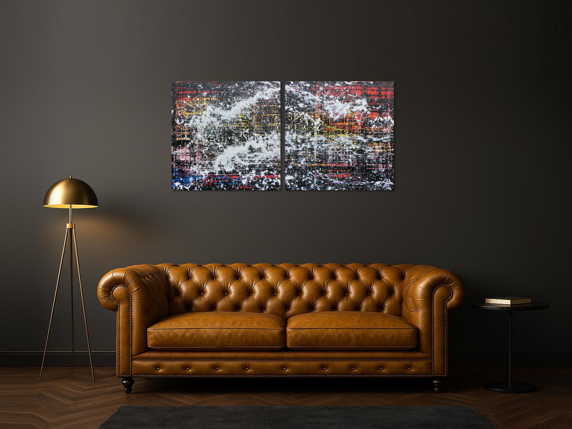 Modernes Gemälde abstrakt diptychon aus zwei Teilen