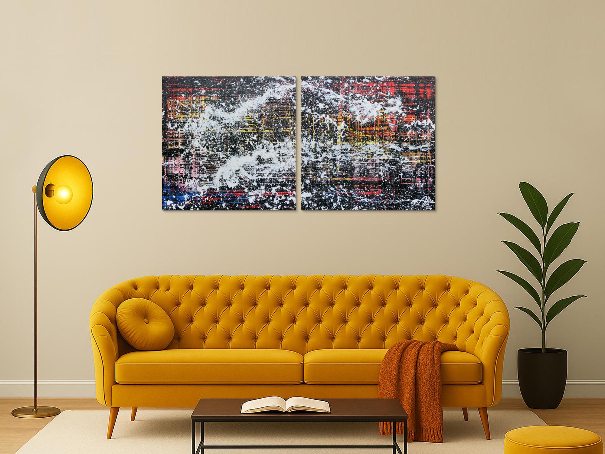 Modernes Gemälde abstrakt diptychon aus zwei Teilen