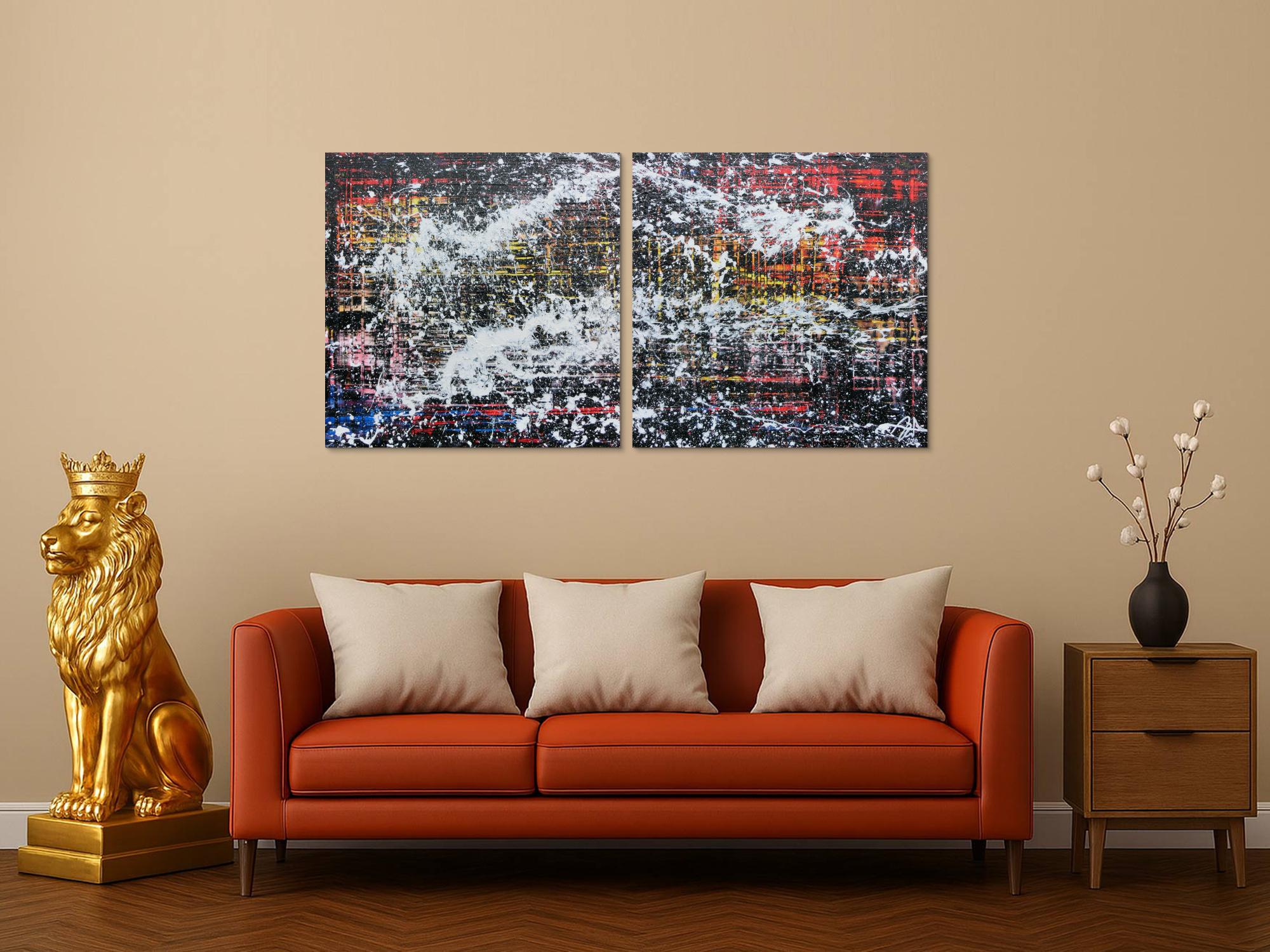 Modernes Gemälde abstrakt diptychon aus zwei Teilen