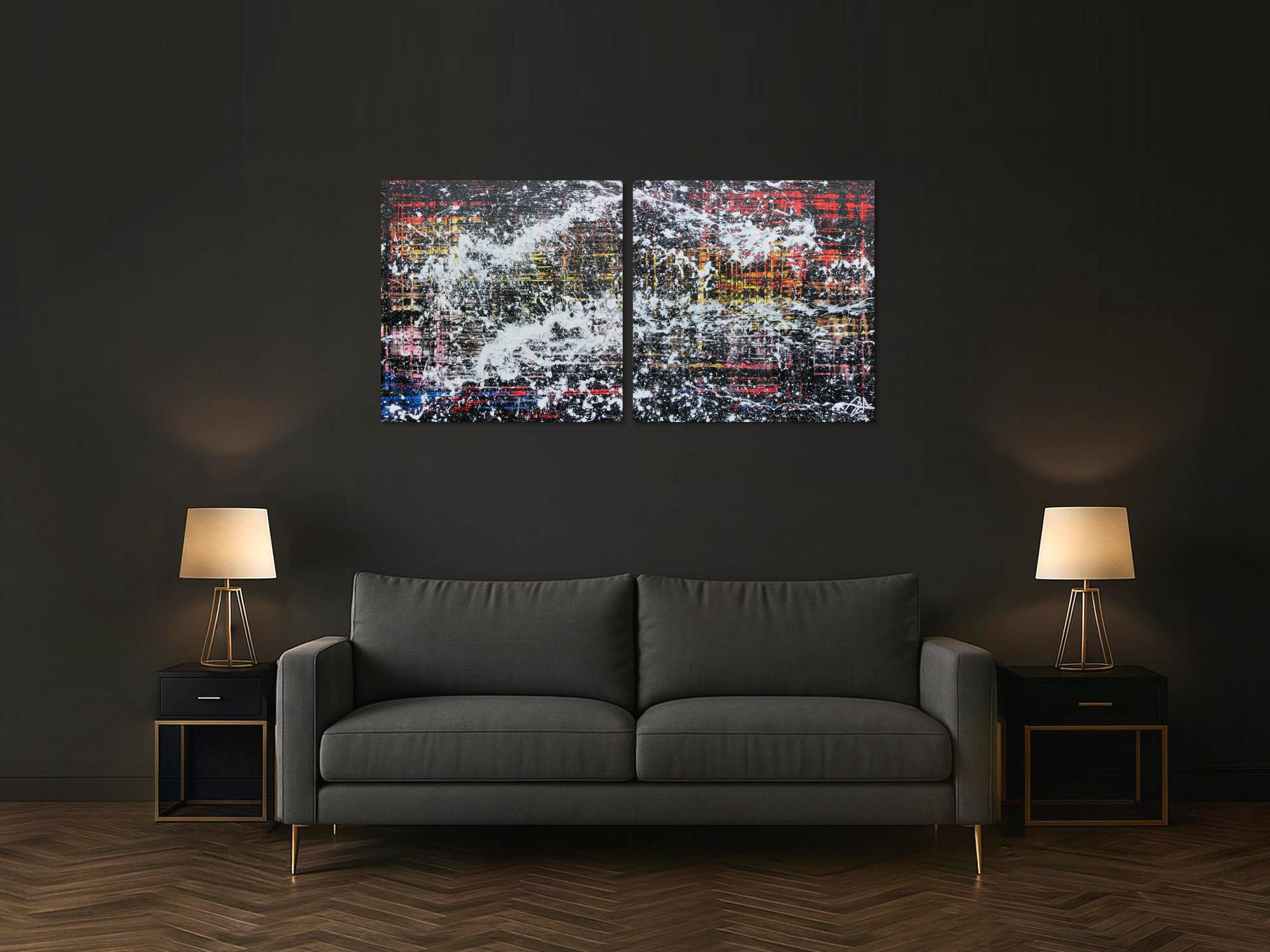 Modernes Gemälde abstrakt diptychon aus zwei Teilen