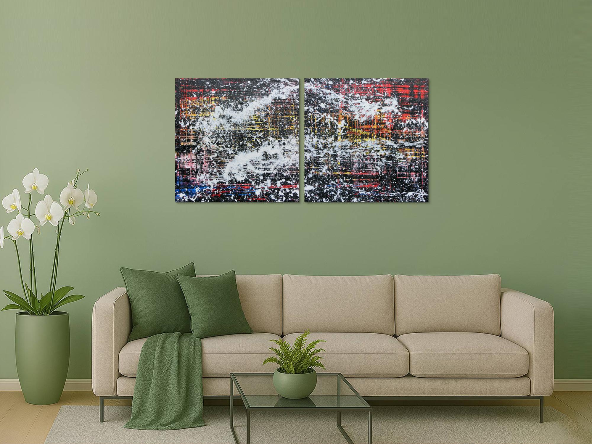 Modernes Gemälde abstrakt diptychon aus zwei Teilen