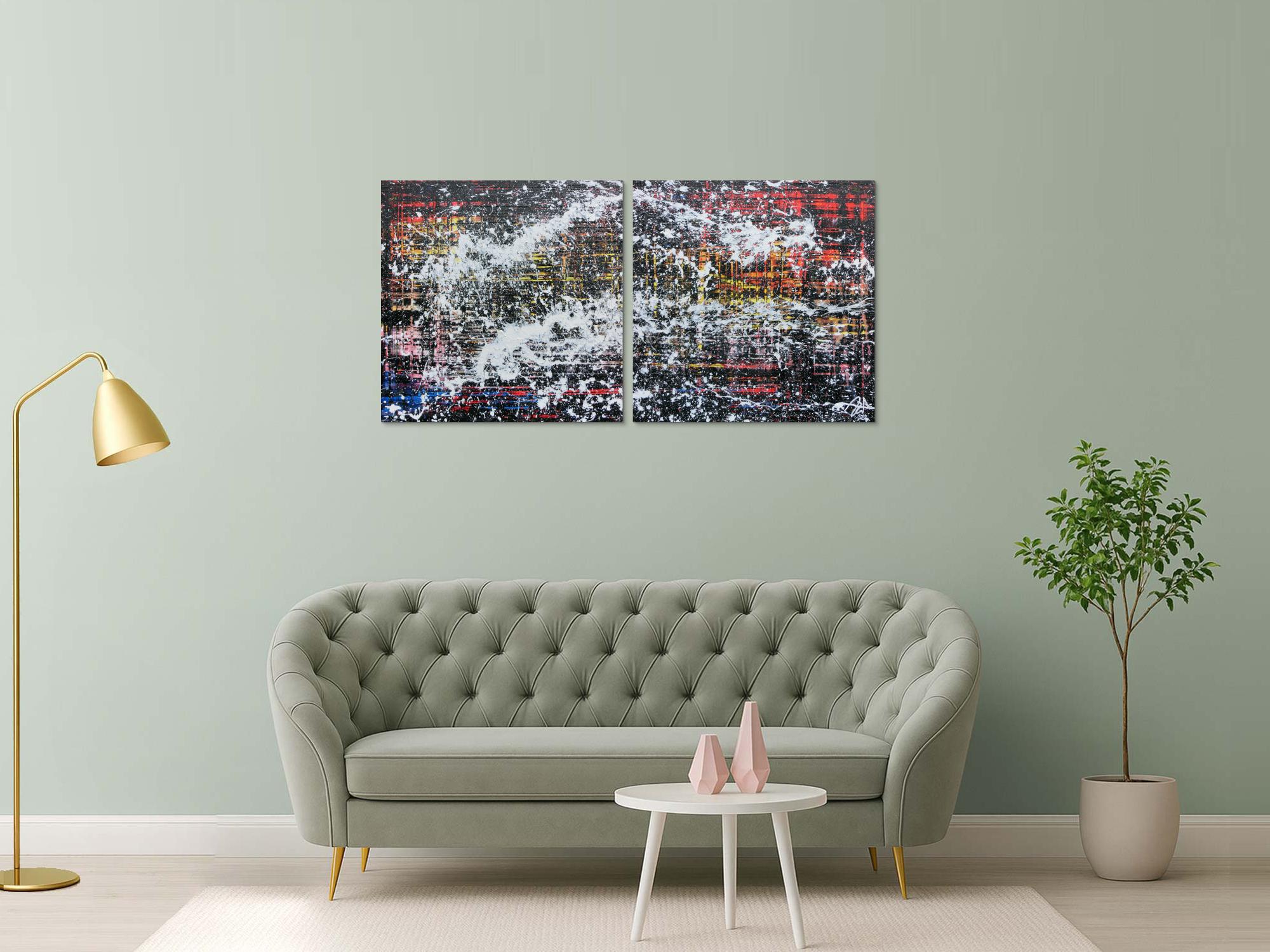 Modernes Gemälde abstrakt diptychon aus zwei Teilen