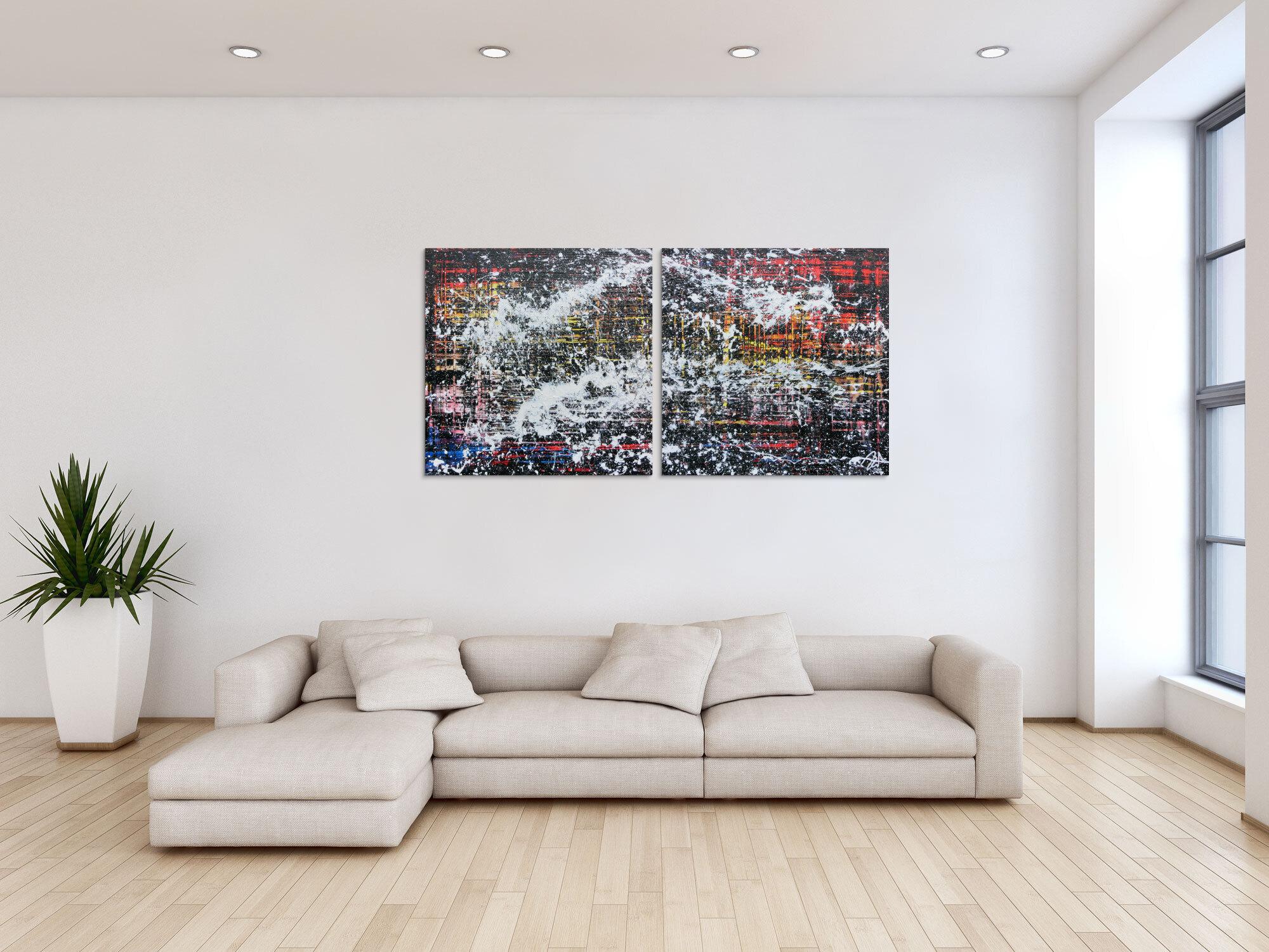 Modernes Gemälde abstrakt diptychon aus zwei Teilen