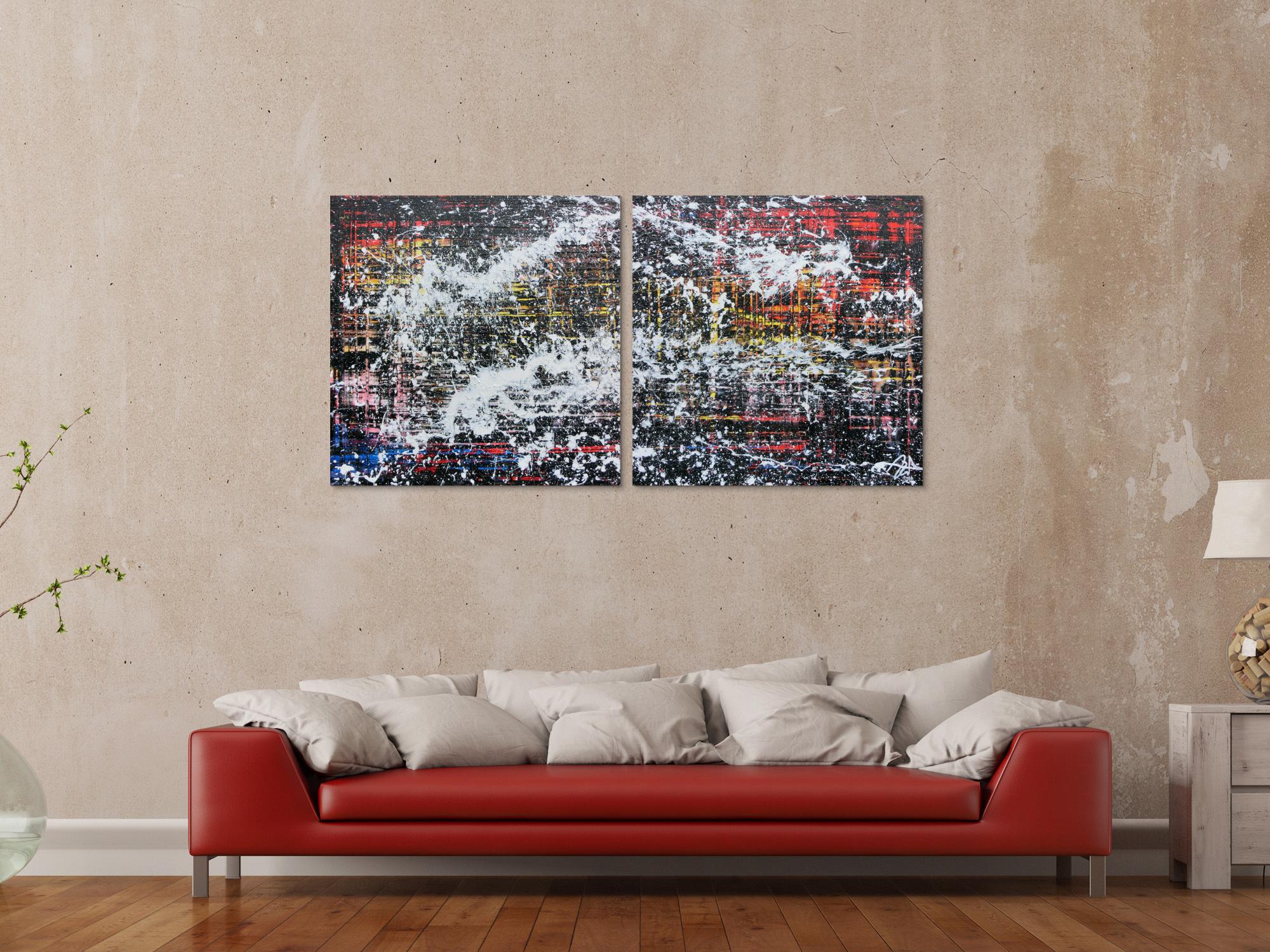 Modernes Gemälde abstrakt diptychon aus zwei Teilen