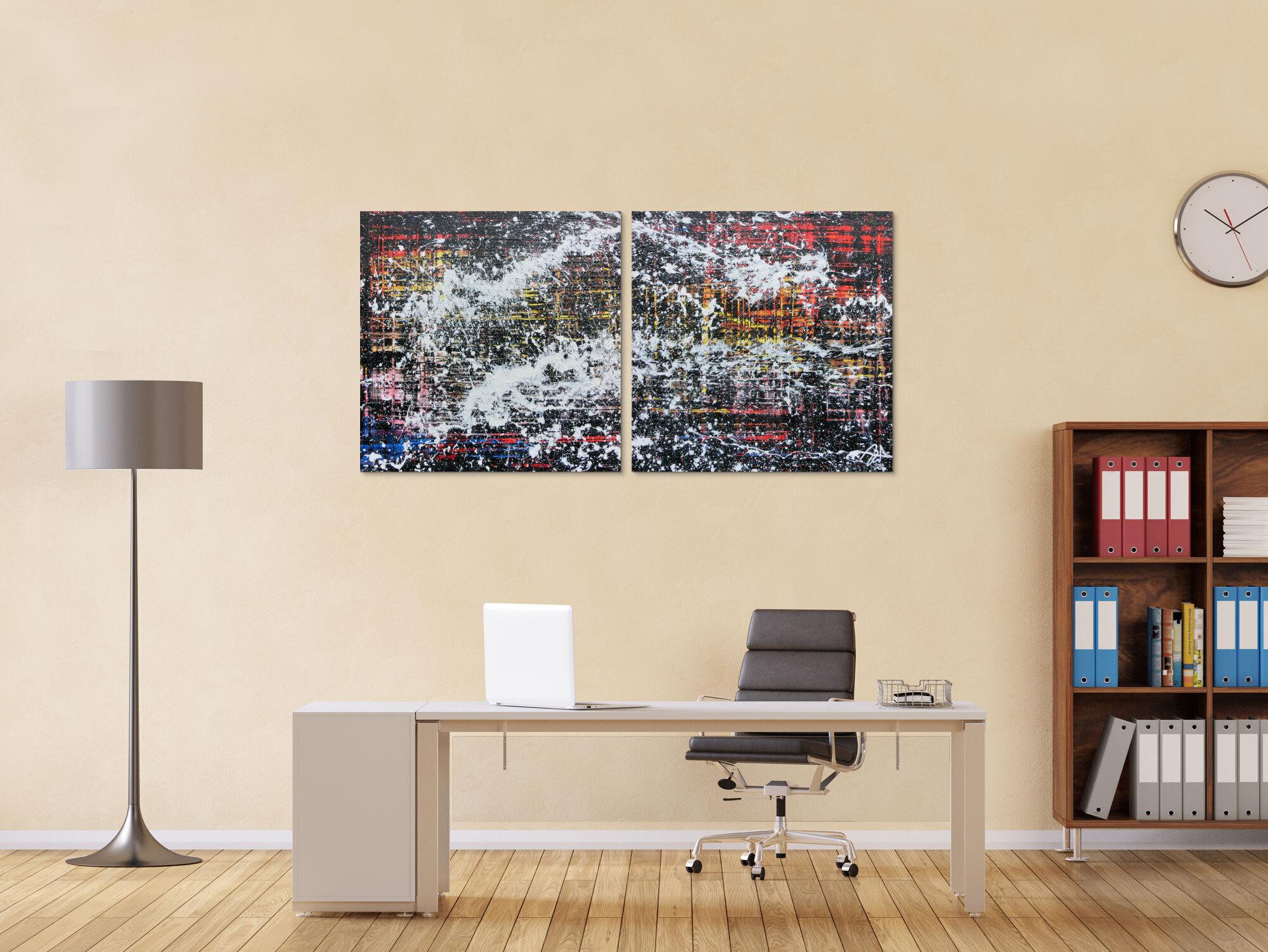 Modernes Gemälde abstrakt diptychon aus zwei Teilen