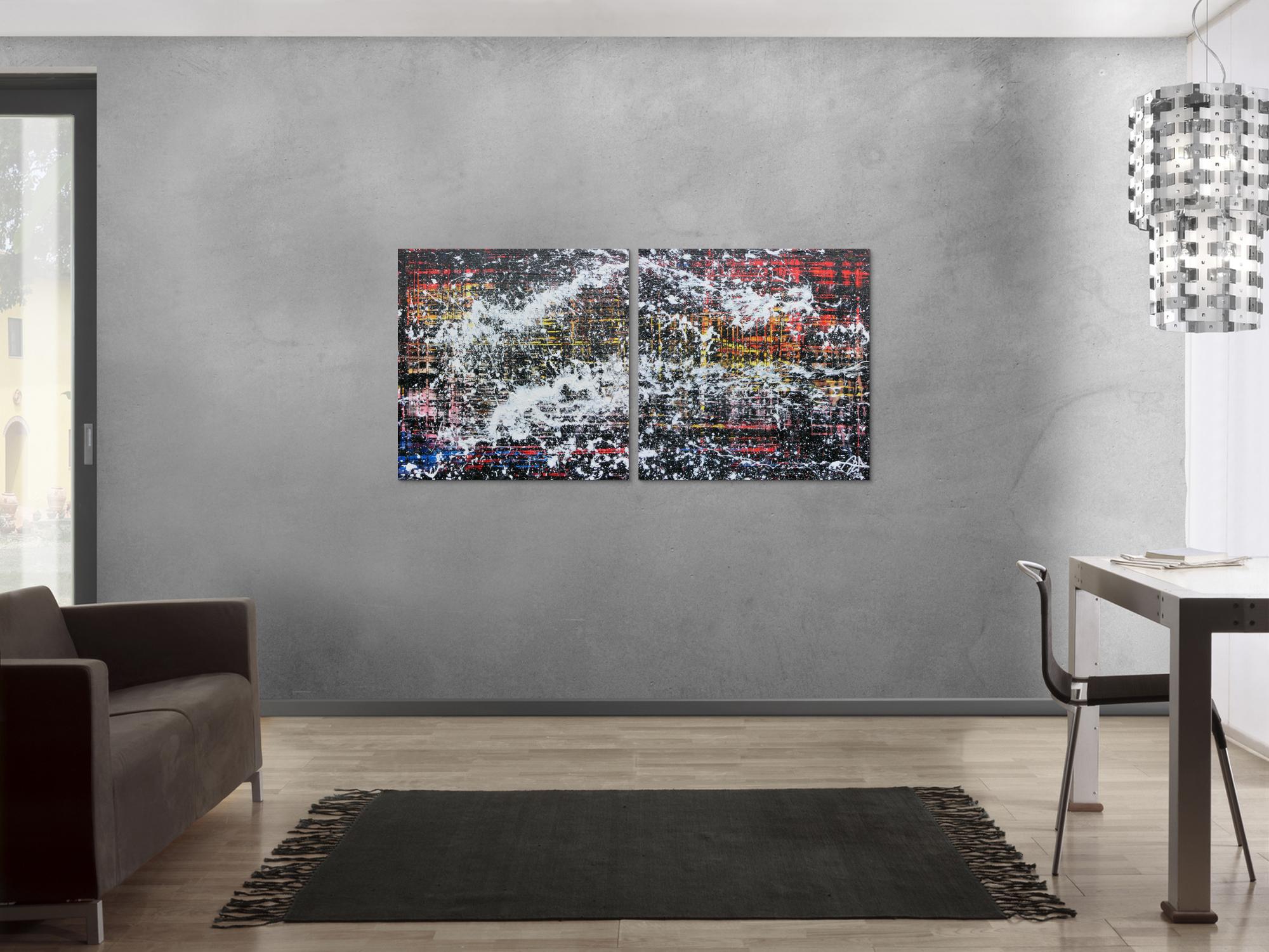 Modernes Gemälde abstrakt diptychon aus zwei Teilen