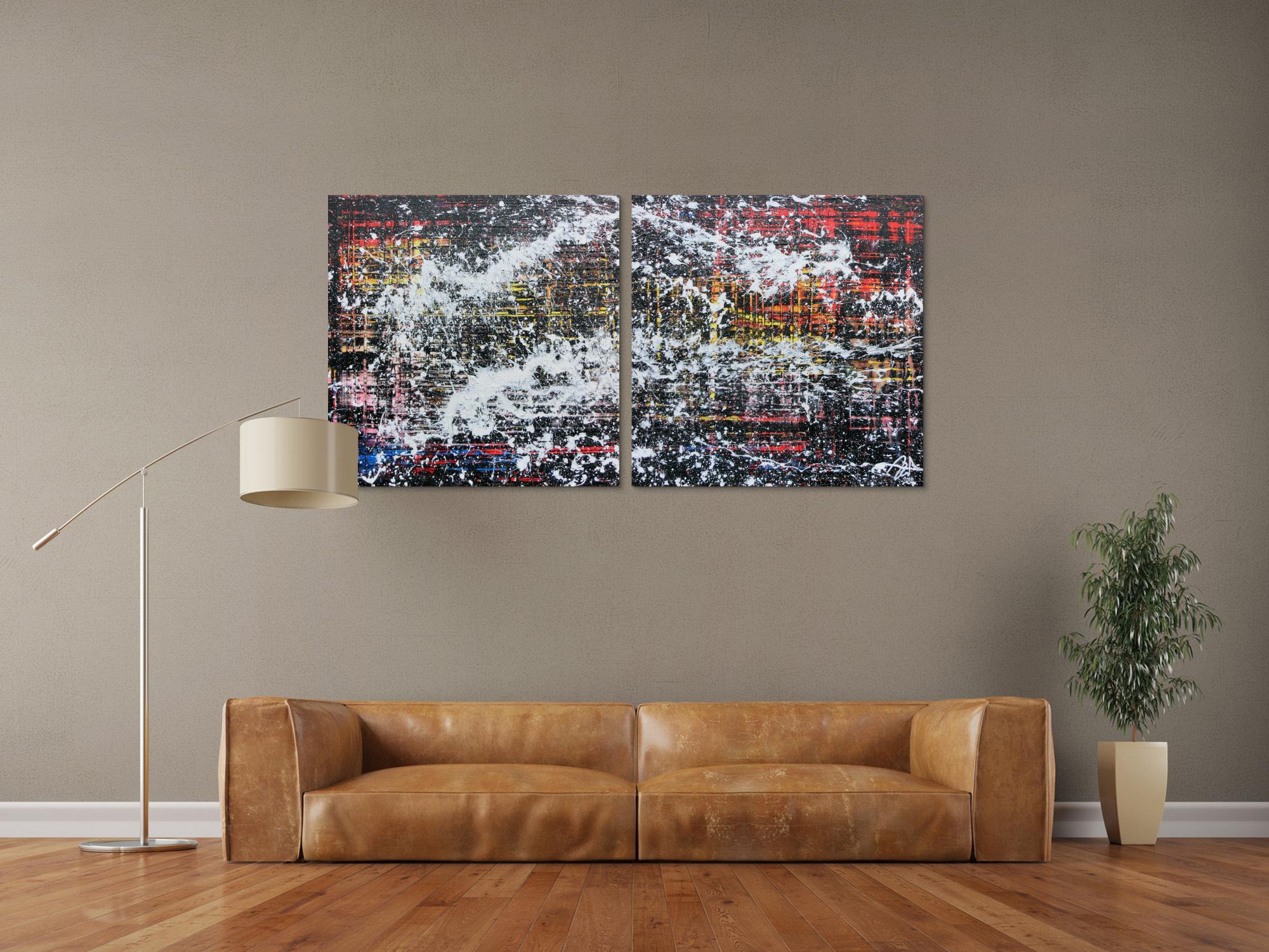 Modernes Gemälde abstrakt diptychon aus zwei Teilen