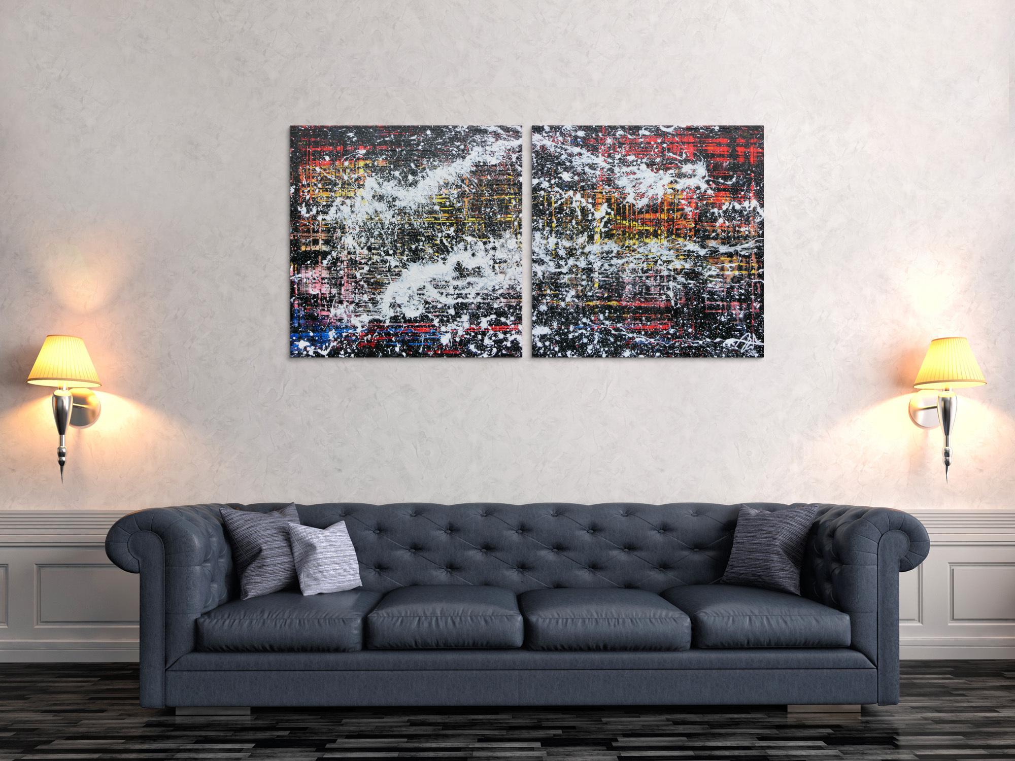 Modernes Gemälde abstrakt diptychon aus zwei Teilen