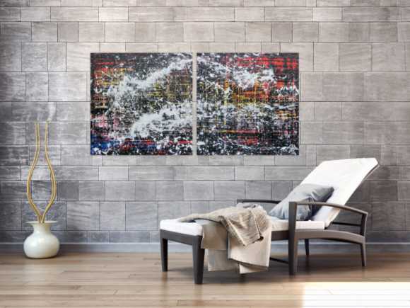 Modernes Gemälde abstrakt diptychon aus zwei Teilen