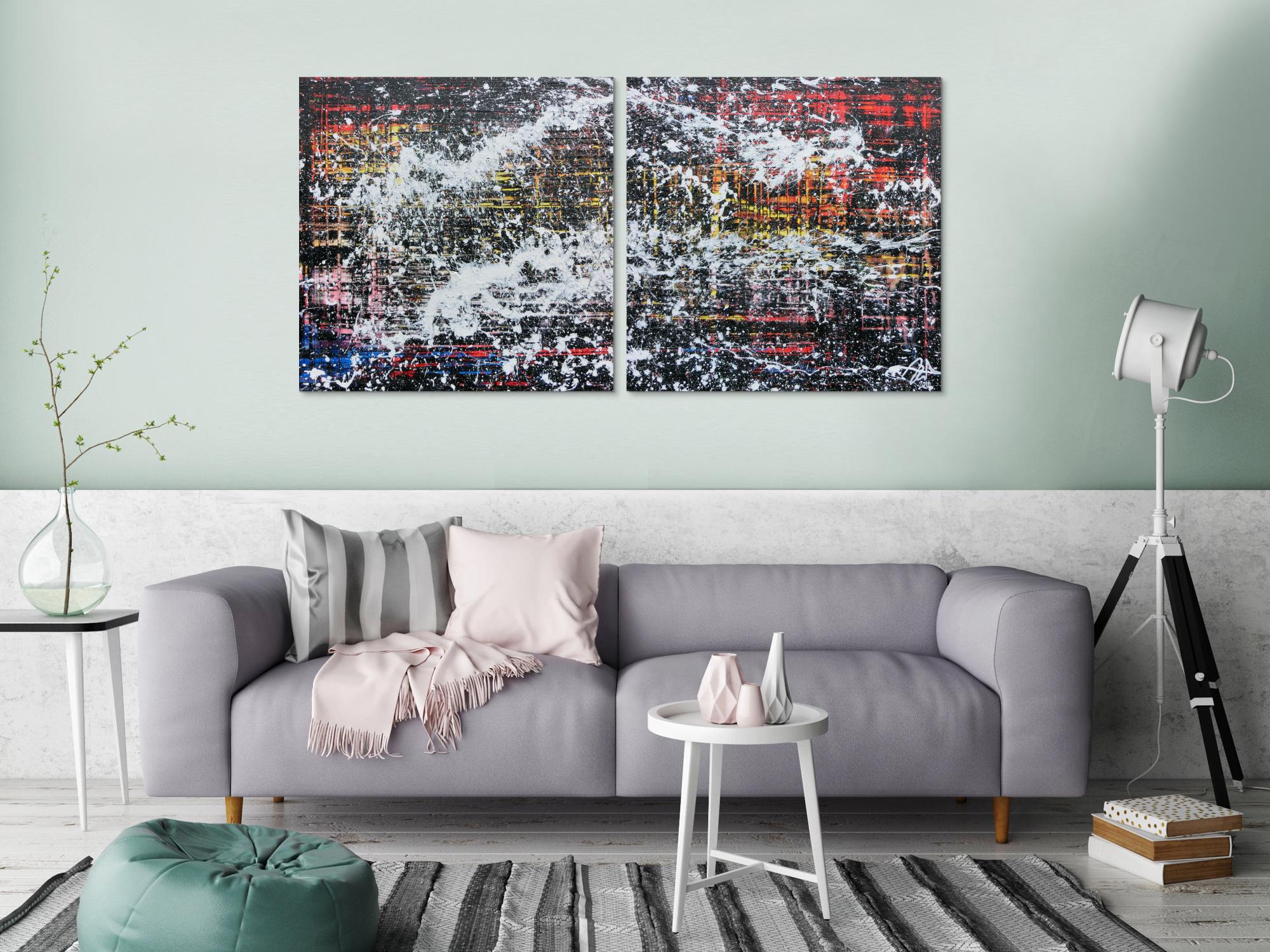 Modernes Gemälde abstrakt diptychon aus zwei Teilen