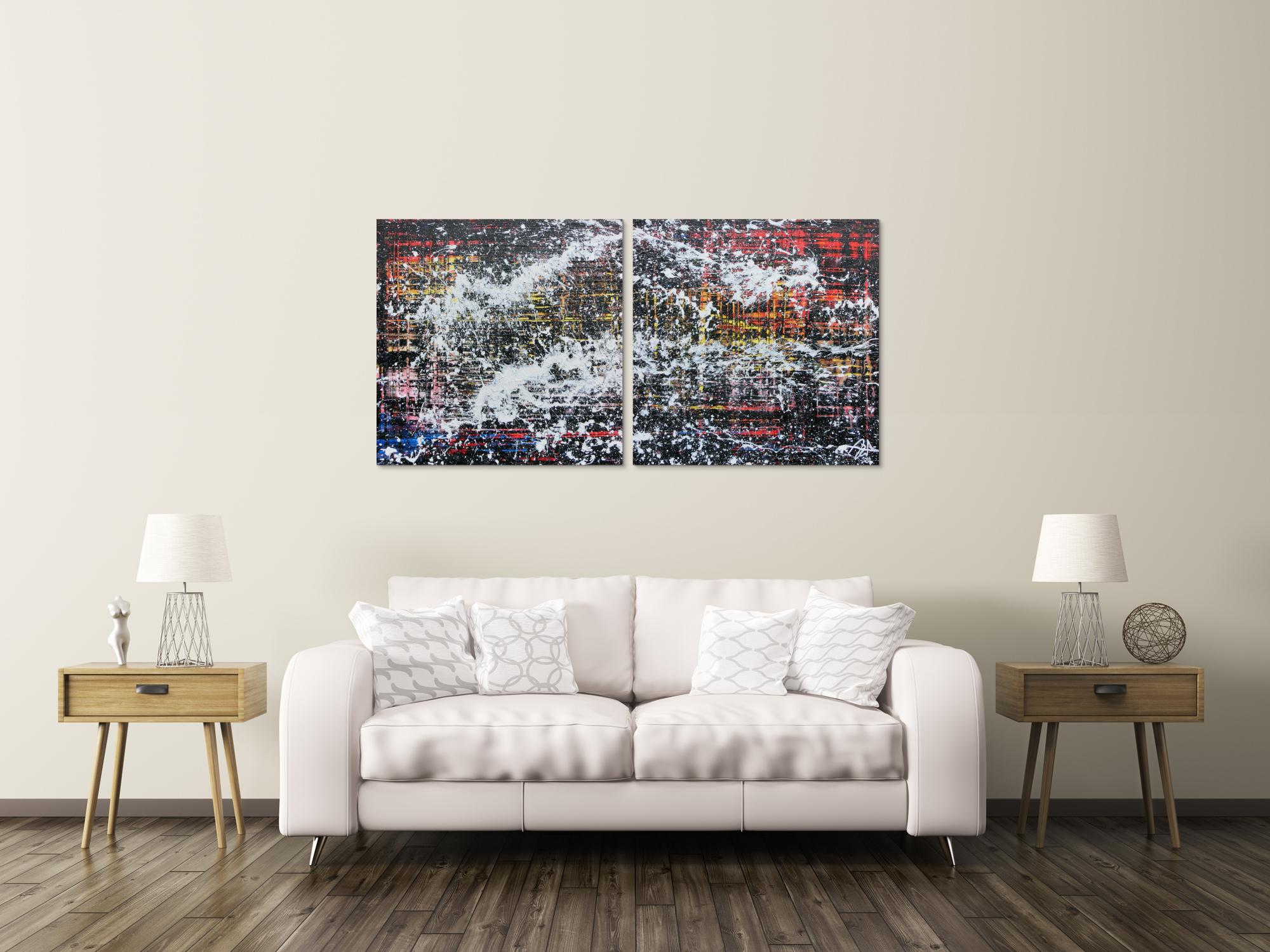 Modernes Gemälde abstrakt diptychon aus zwei Teilen