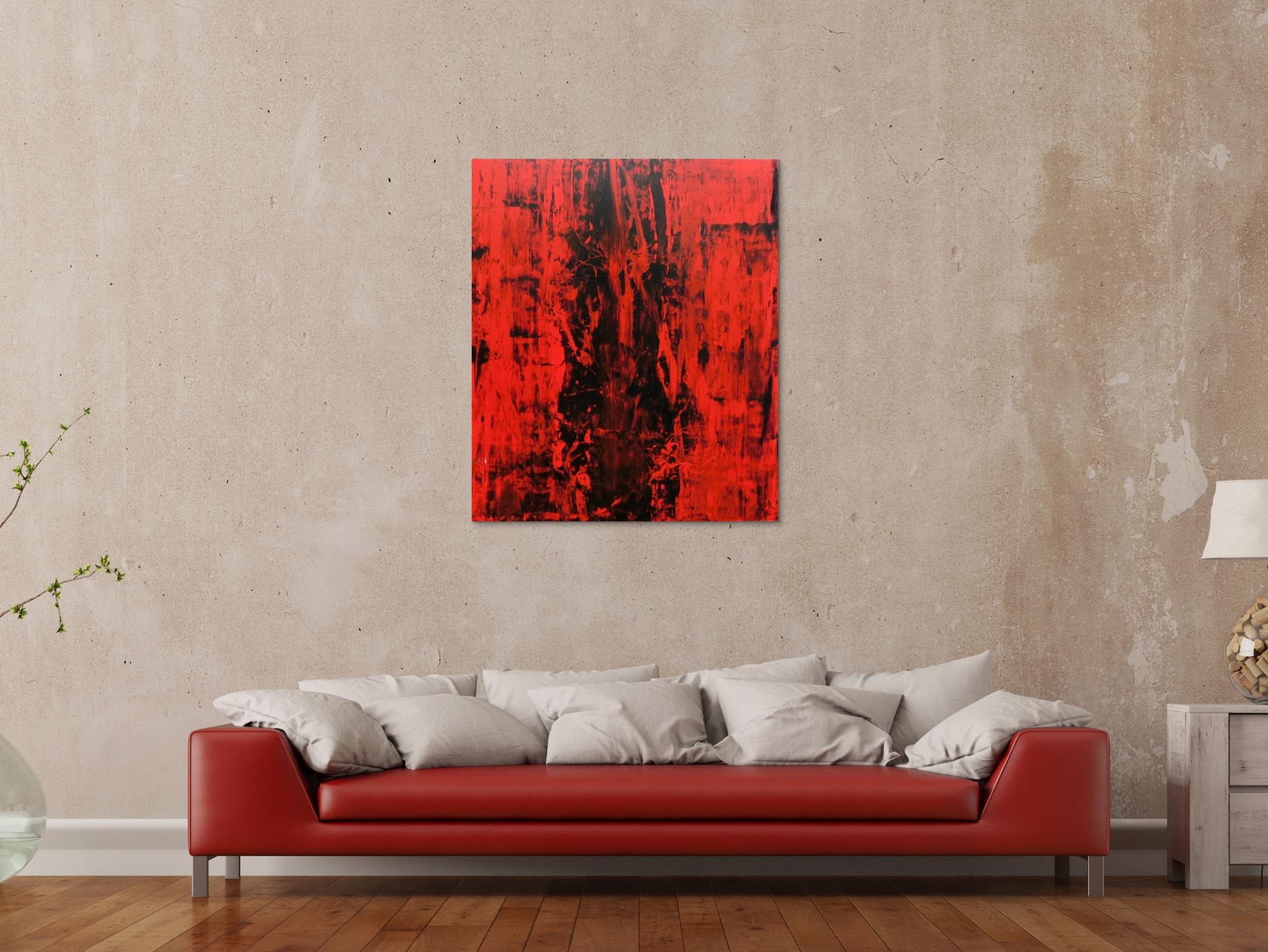 Abstraktes gemälde schwarz rot modern schlicht minmalistisch