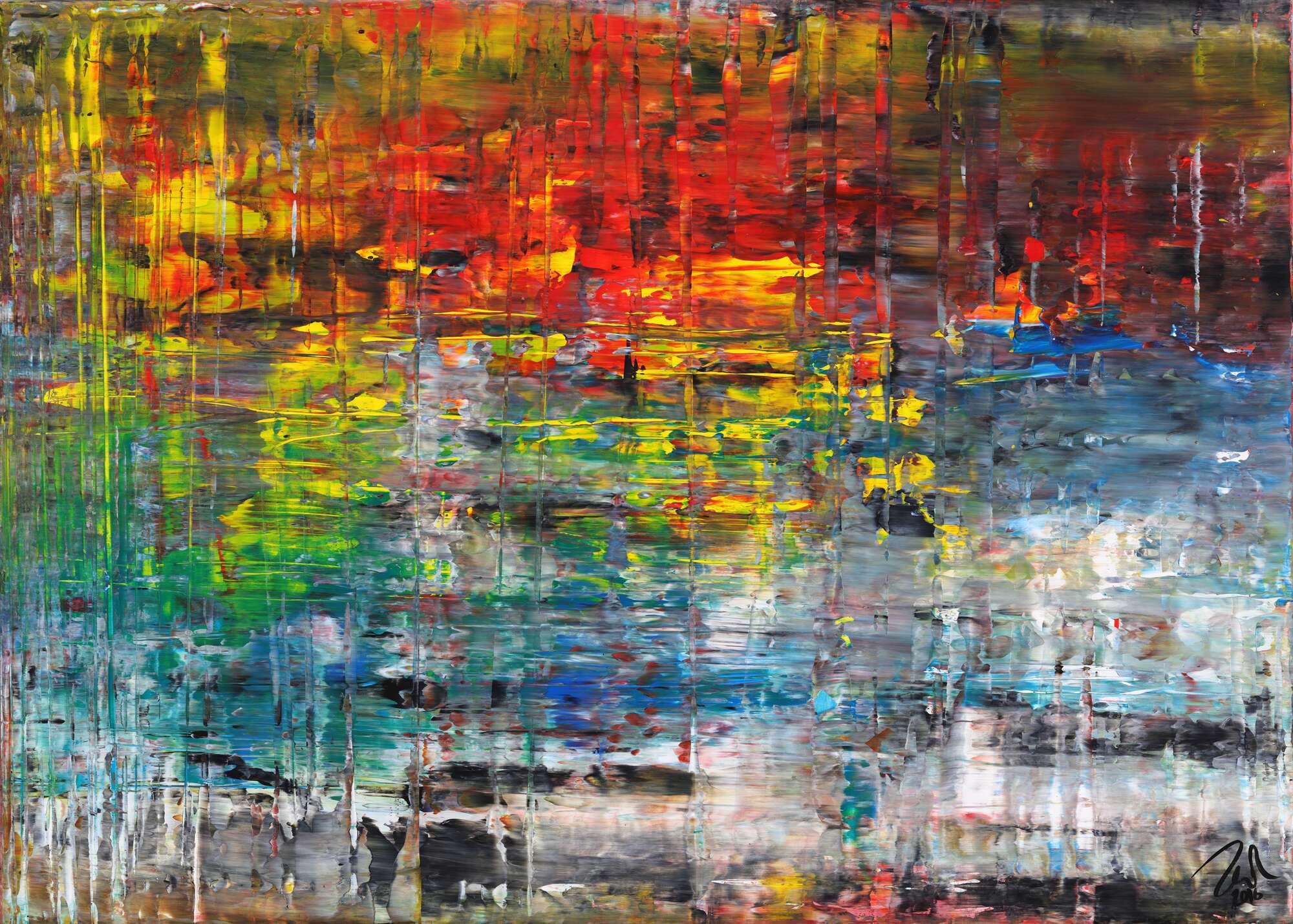 Sehr buntes abstraktes Gemälde aus Acryl modern viele Farben