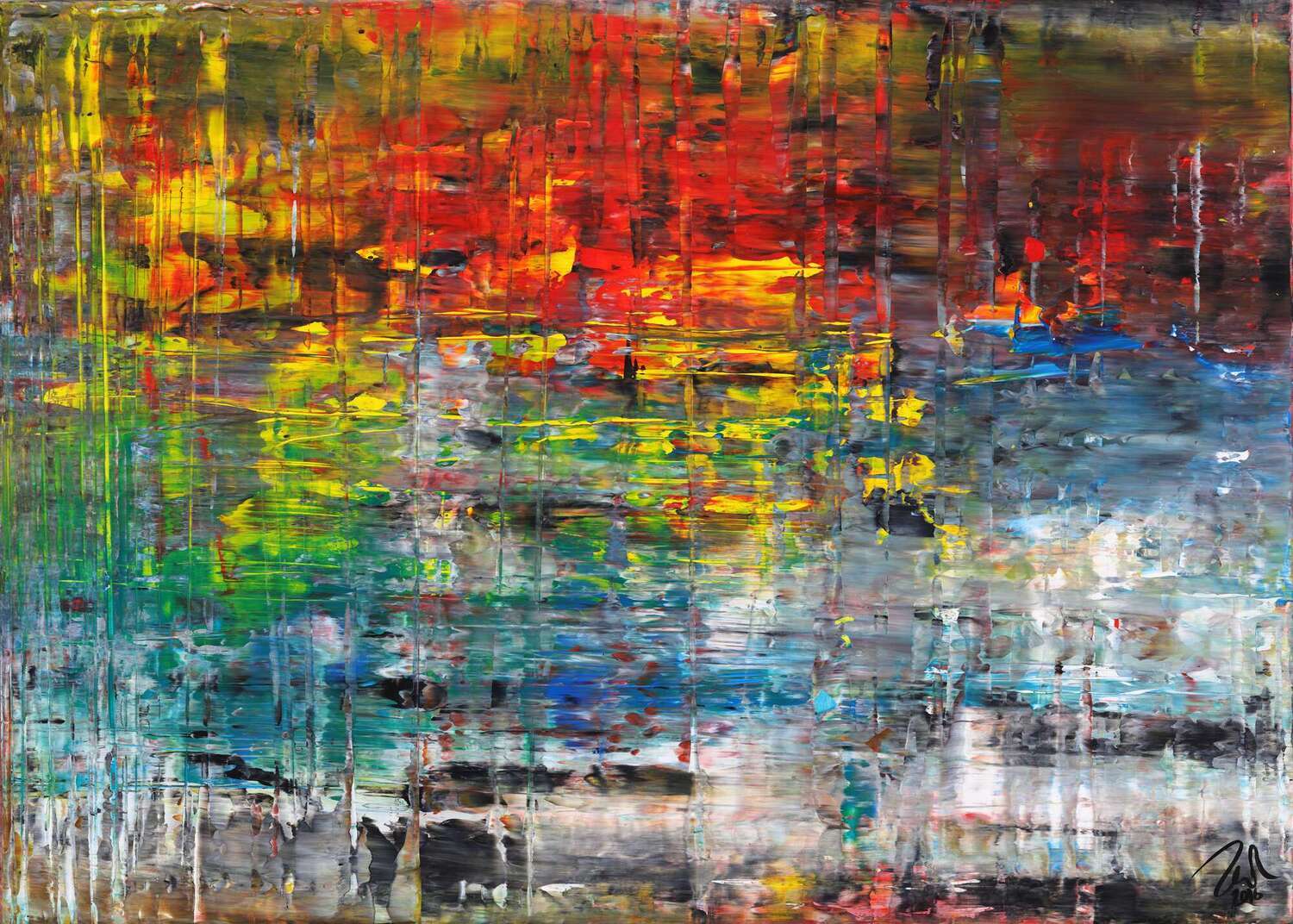 Abstraktes Gemälde auf Leinwand Sehr buntes abstraktes Gemälde aus Acryl modern viele Farben in 100x140cm von Alex Zerr