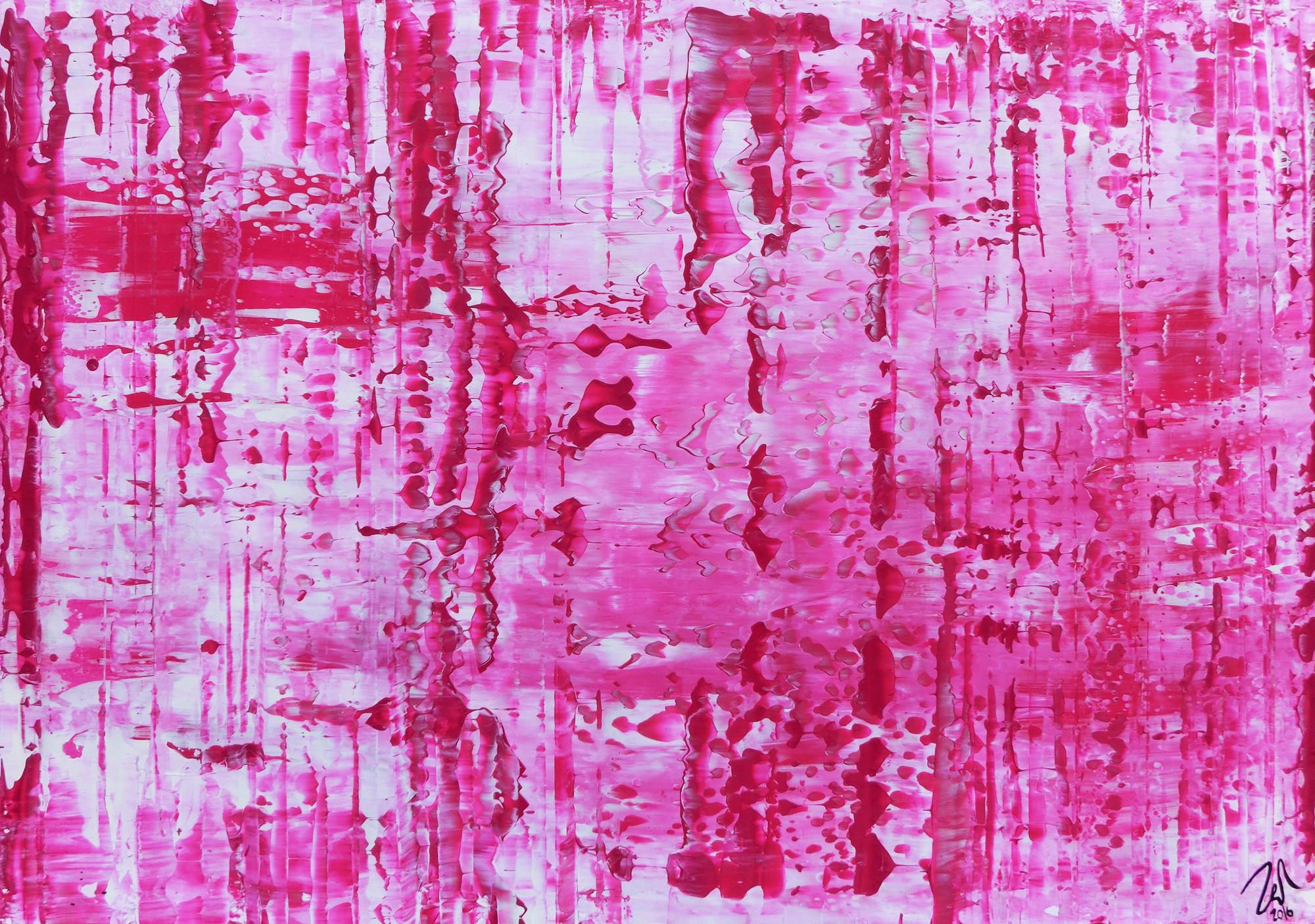 Sehr modernes abstraktes Gemälde in pink und weiß