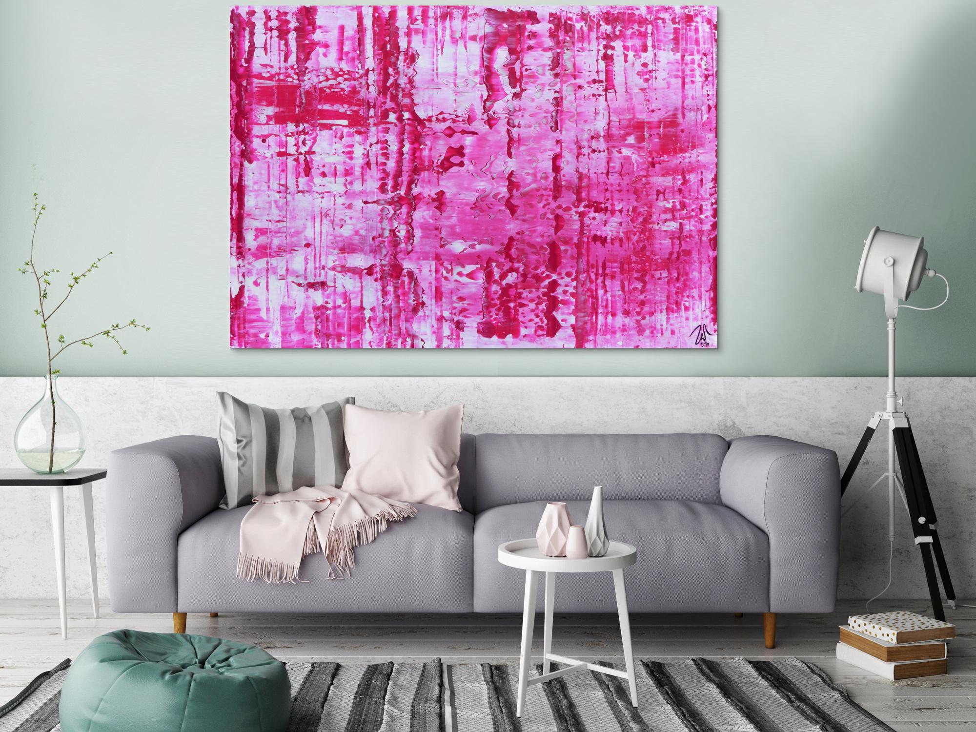 Sehr modernes abstraktes Gemälde in pink und weiß