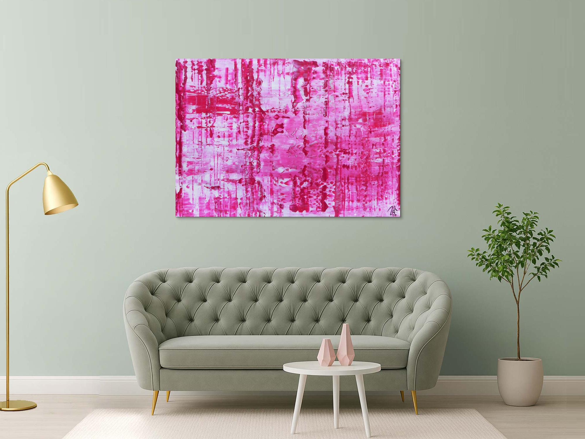 Sehr modernes abstraktes Gemälde in pink und weiß