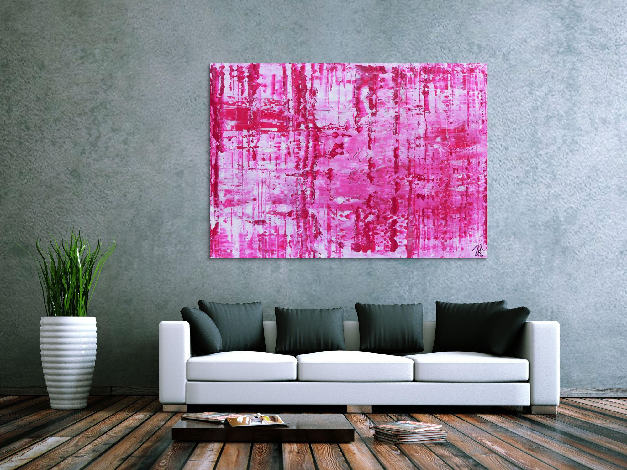 Sehr modernes abstraktes Gemälde in pink und weiß