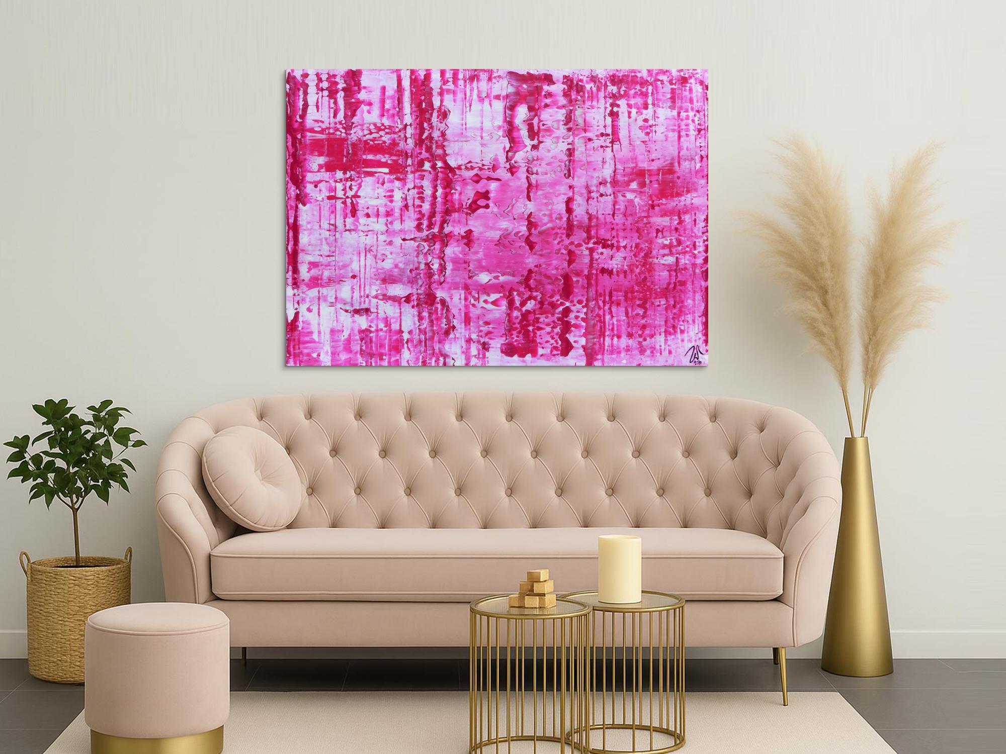 Sehr modernes abstraktes Gemälde in pink und weiß
