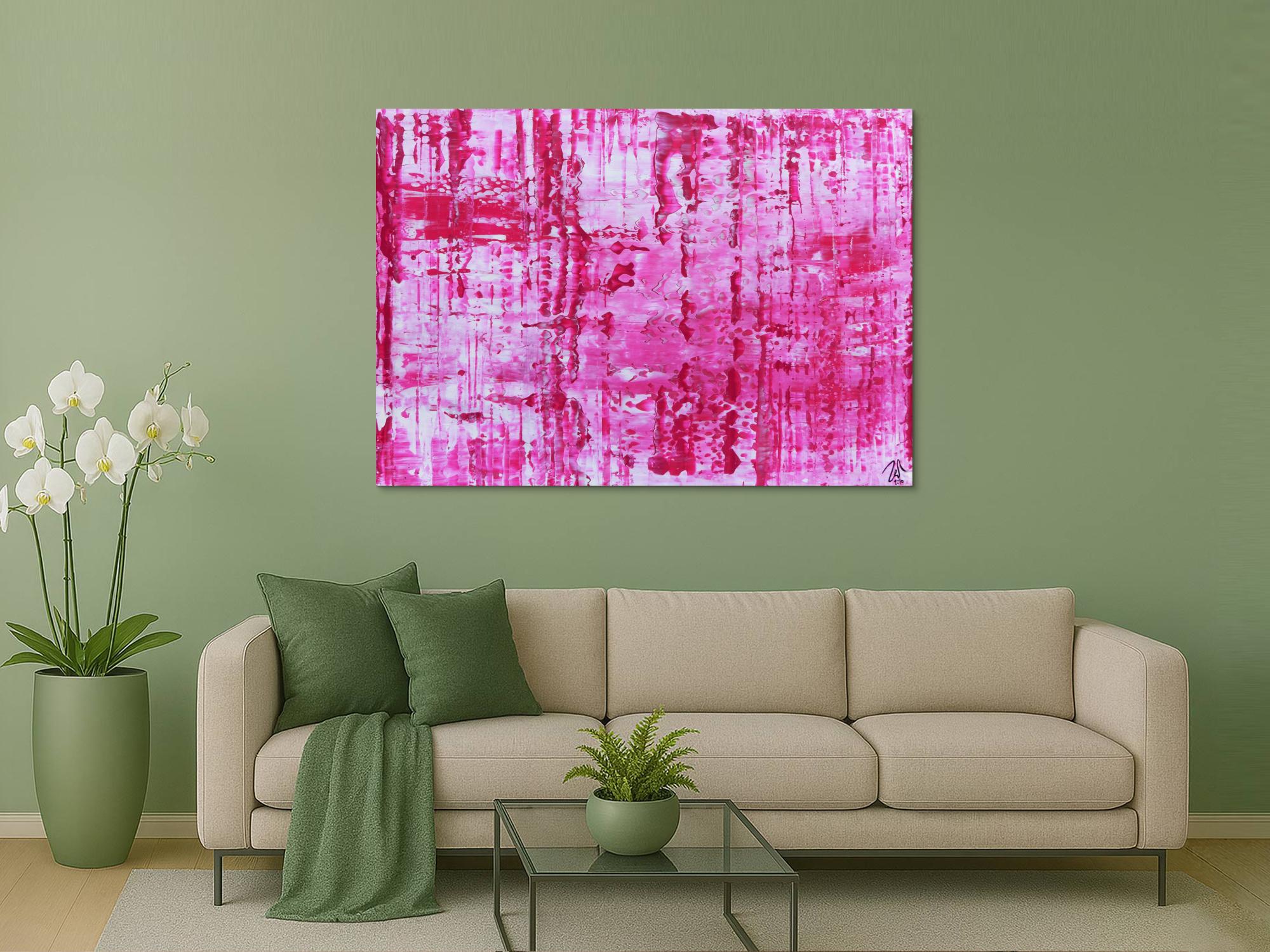 Sehr modernes abstraktes Gemälde in pink und weiß