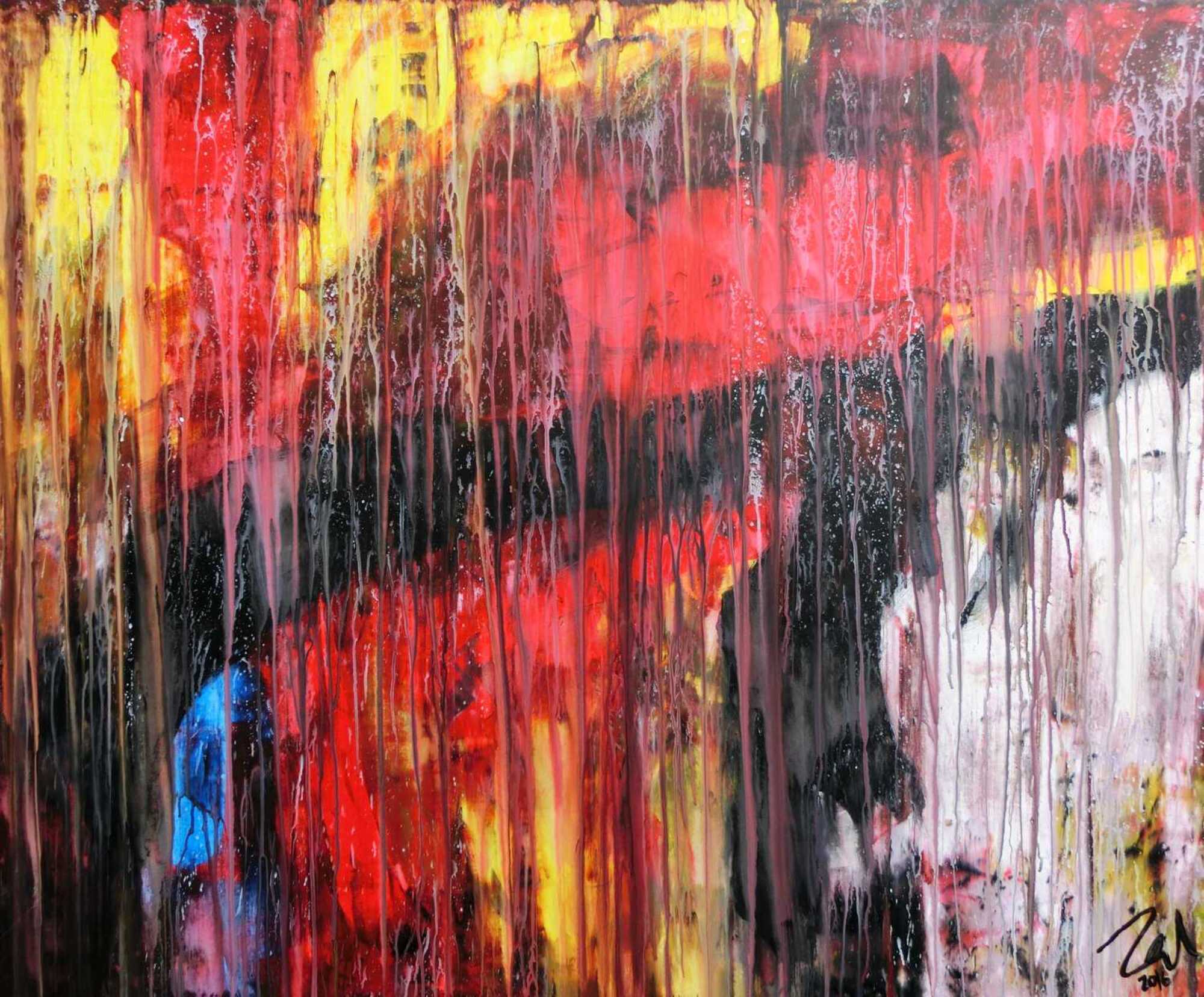 Abstraktes Acrylgemälde modern rot schwarz weiß