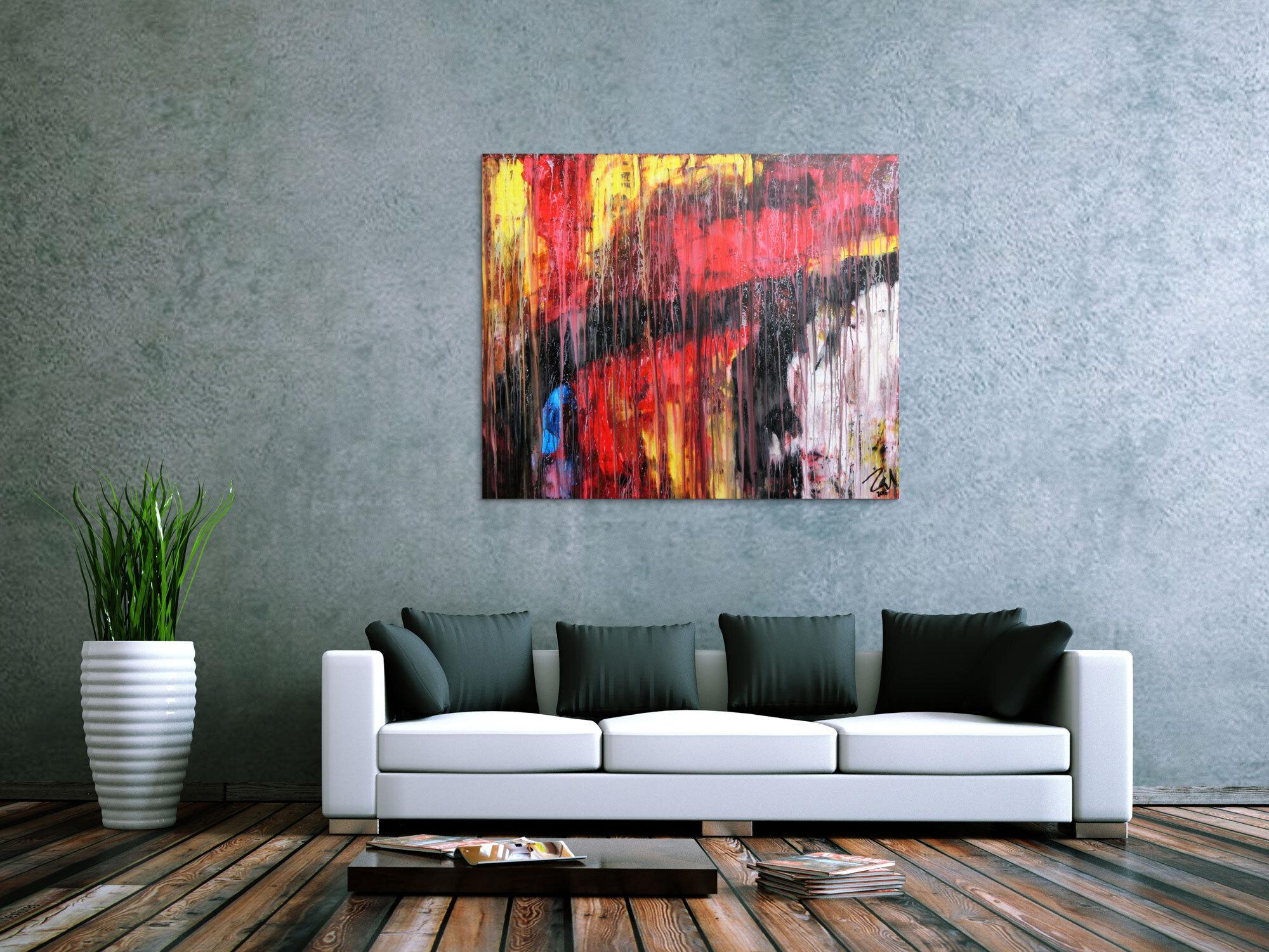 Abstraktes Acrylgemälde modern rot schwarz weiß