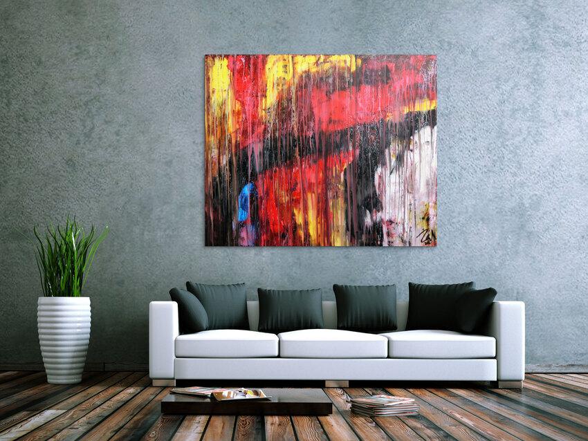 Abstraktes Acrylgemälde modern rot schwarz weiß