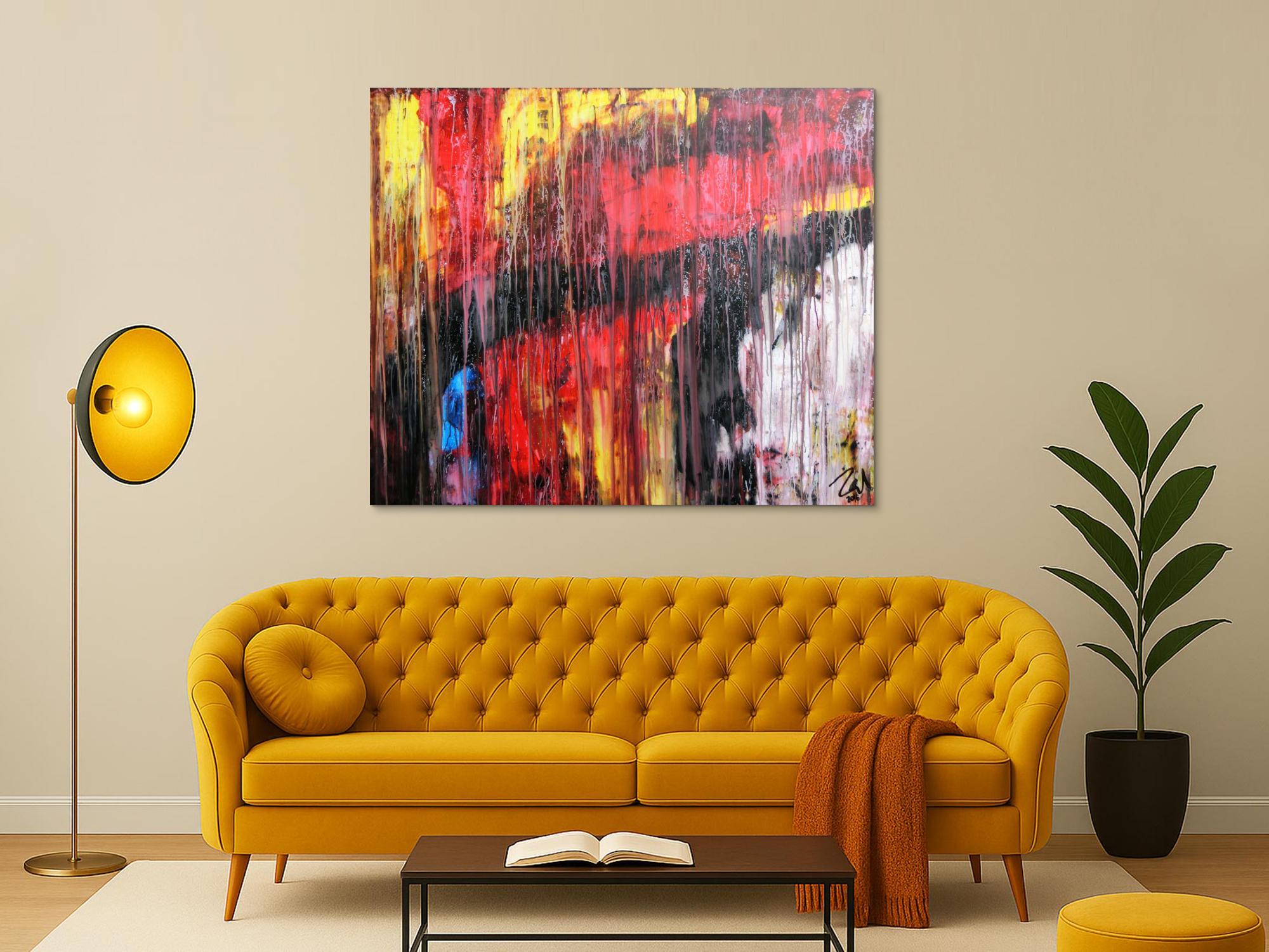 Abstraktes Acrylgemälde modern rot schwarz weiß