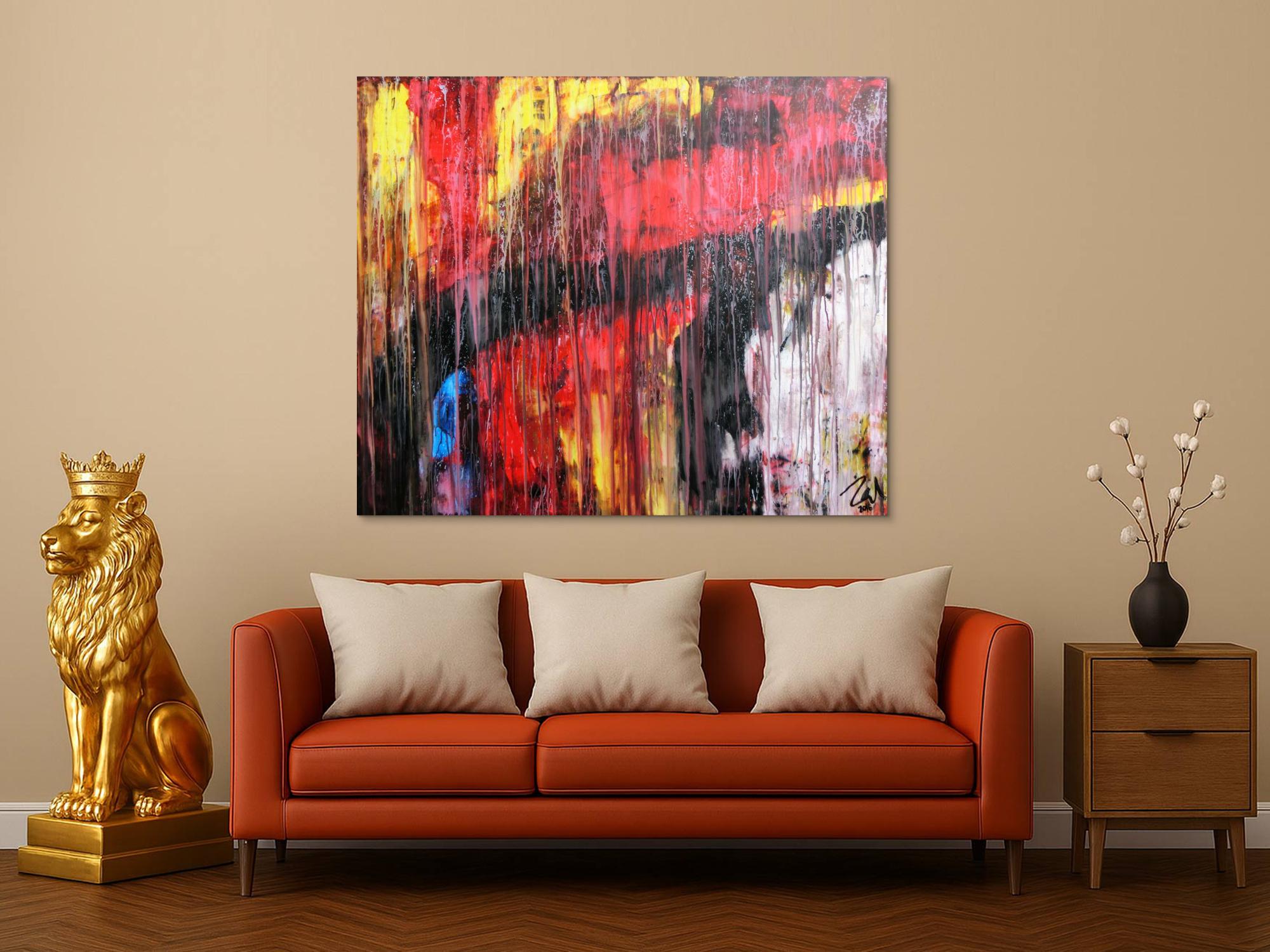 Abstraktes Acrylgemälde modern rot schwarz weiß