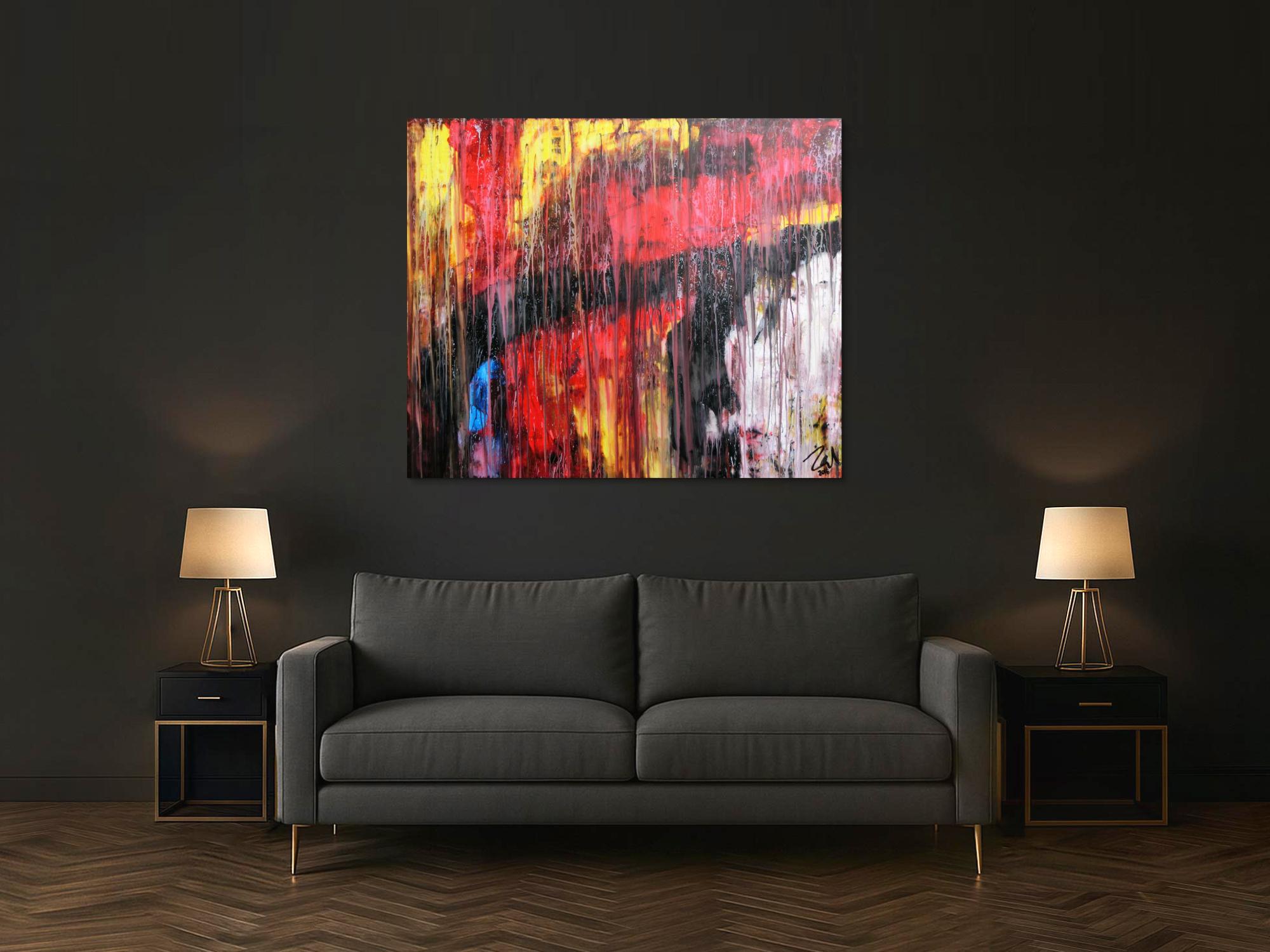 Abstraktes Acrylgemälde modern rot schwarz weiß