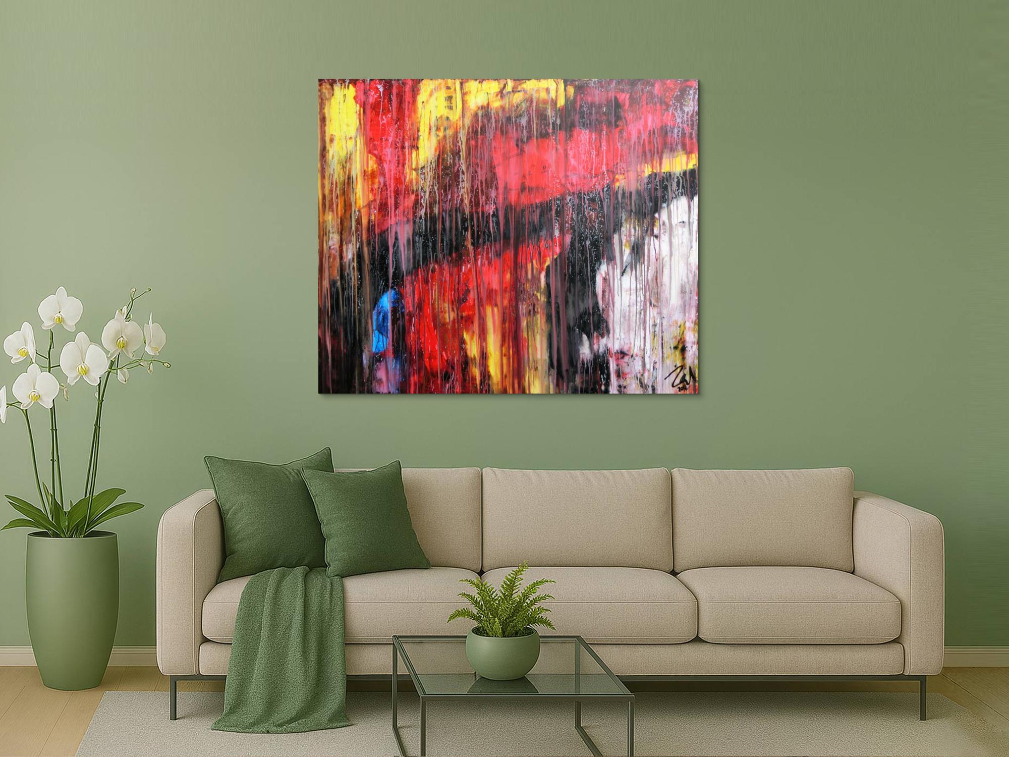 Abstraktes Acrylgemälde modern rot schwarz weiß