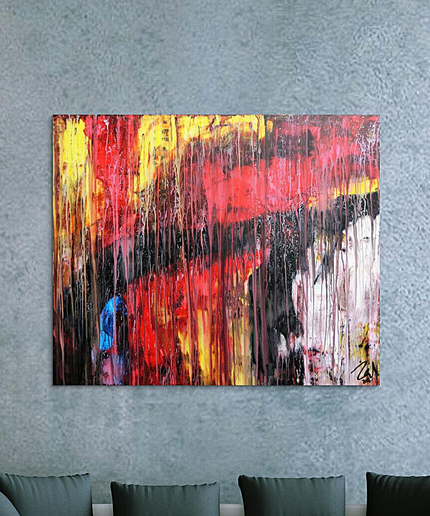 Abstraktes Acrylgemälde modern rot schwarz weiß