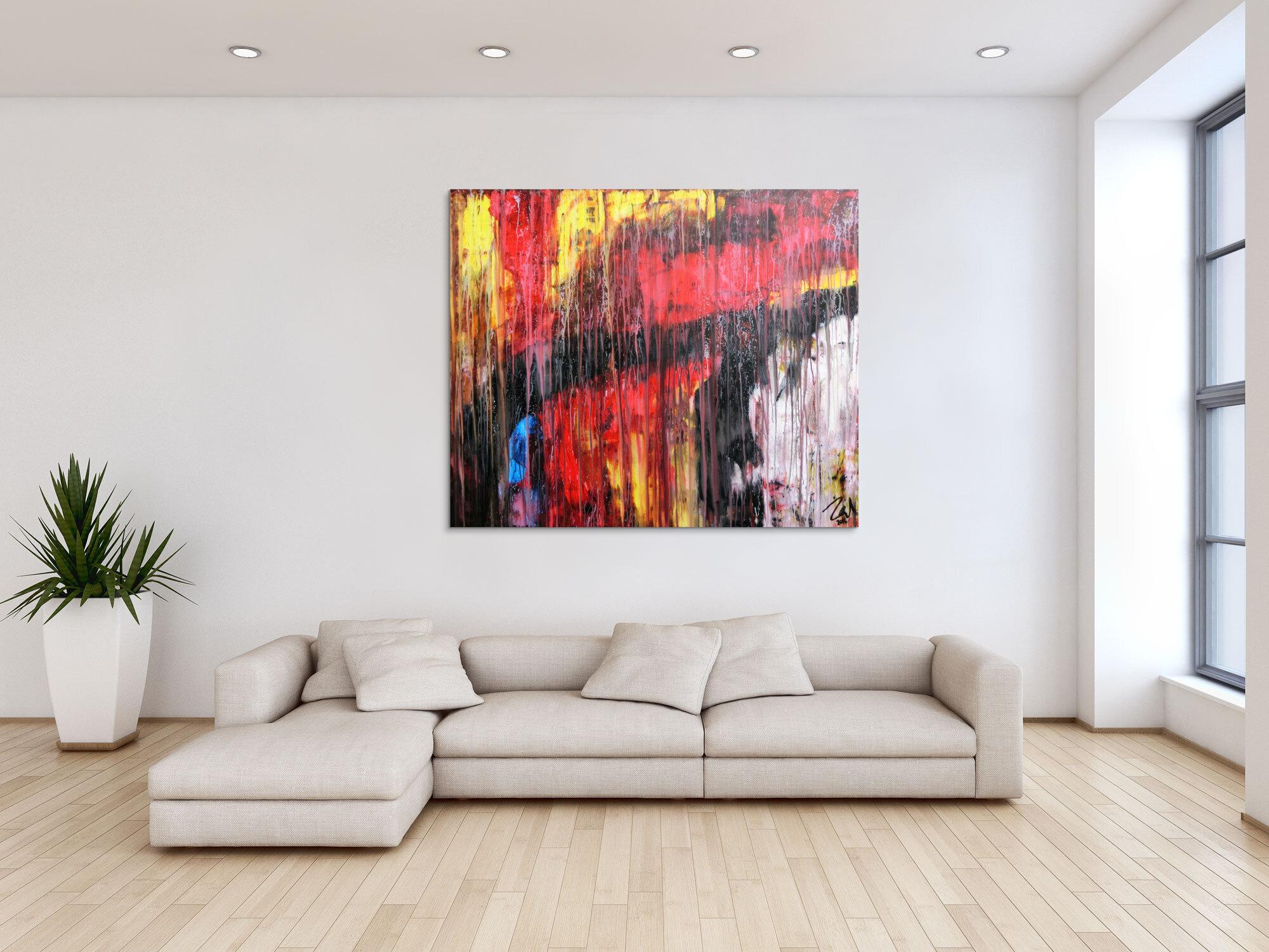 Abstraktes Acrylgemälde modern rot schwarz weiß