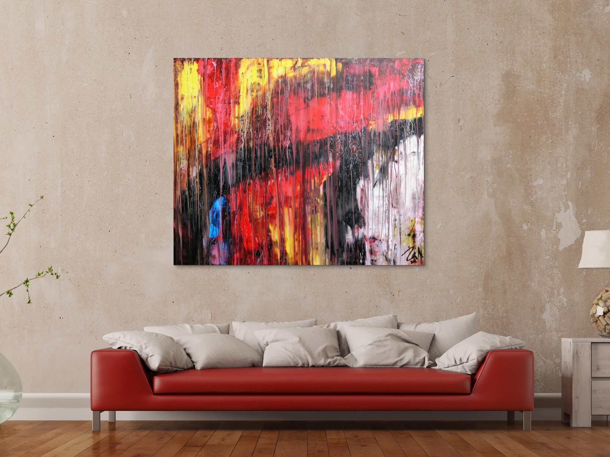 Abstraktes Acrylgemälde modern rot schwarz weiß