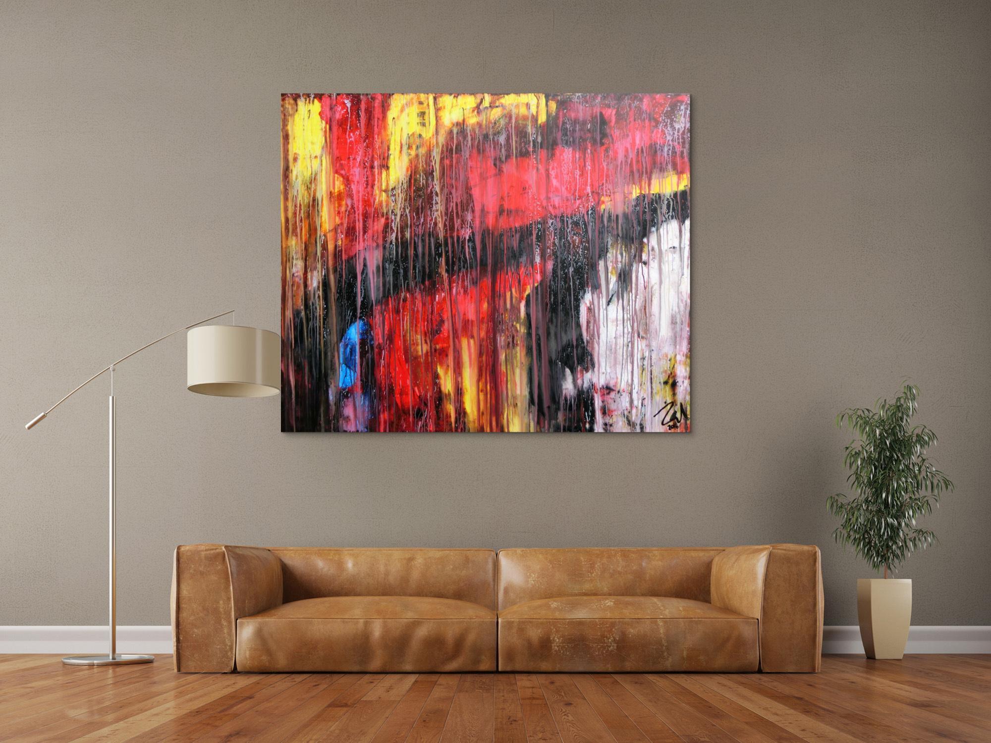 Abstraktes Acrylgemälde modern rot schwarz weiß