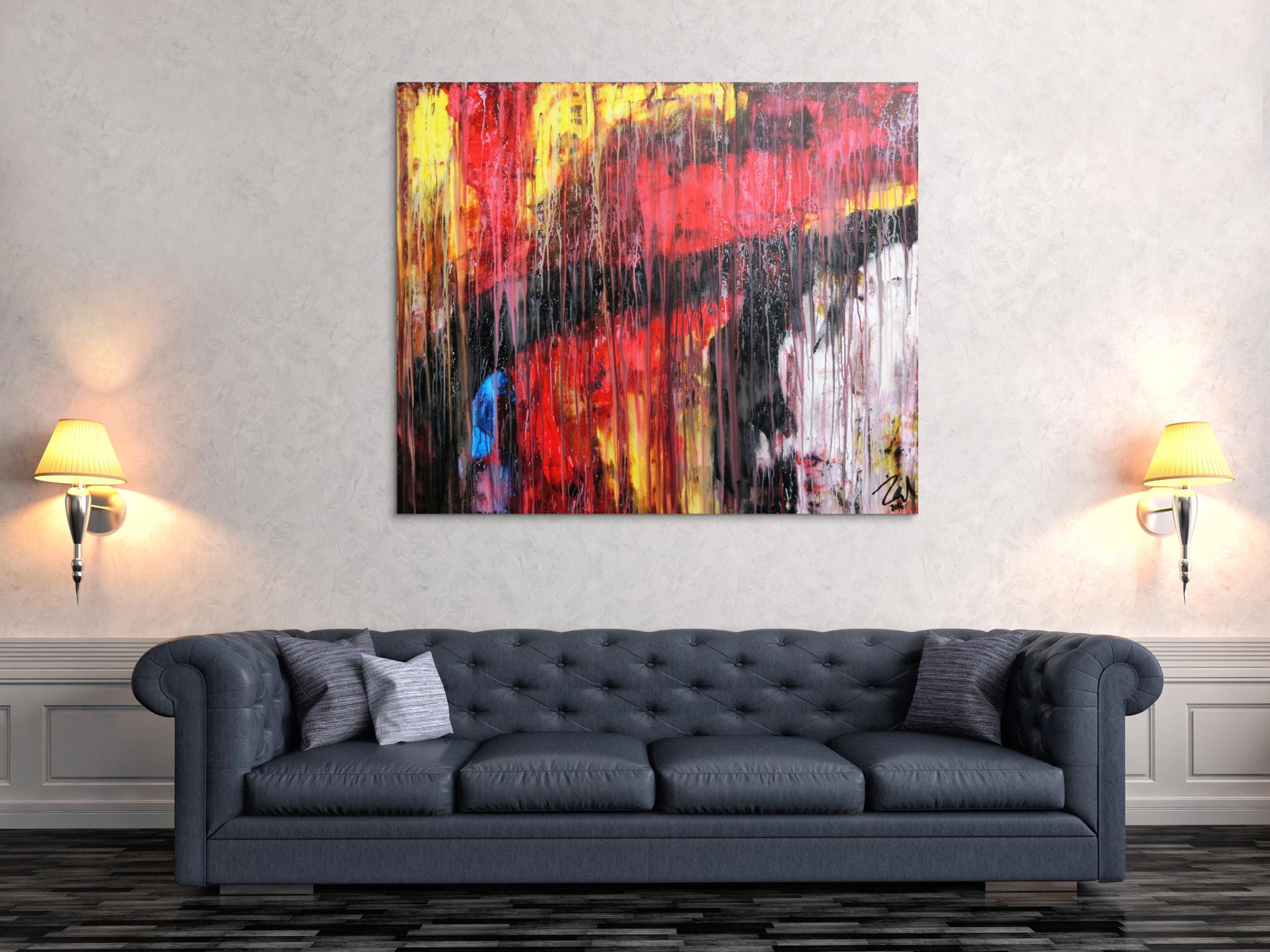 Abstraktes Acrylgemälde modern rot schwarz weiß