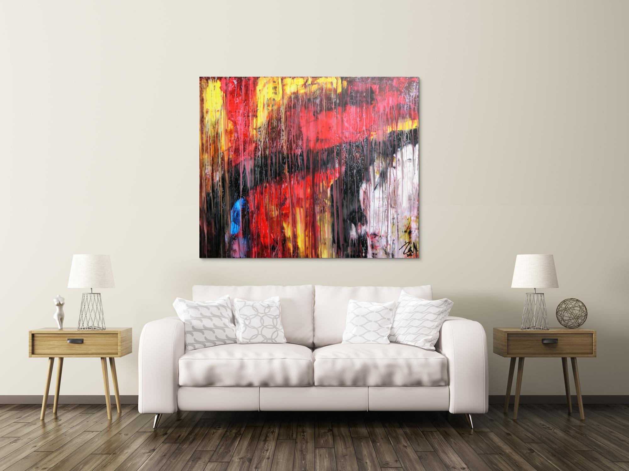 Abstraktes Acrylgemälde modern rot schwarz weiß