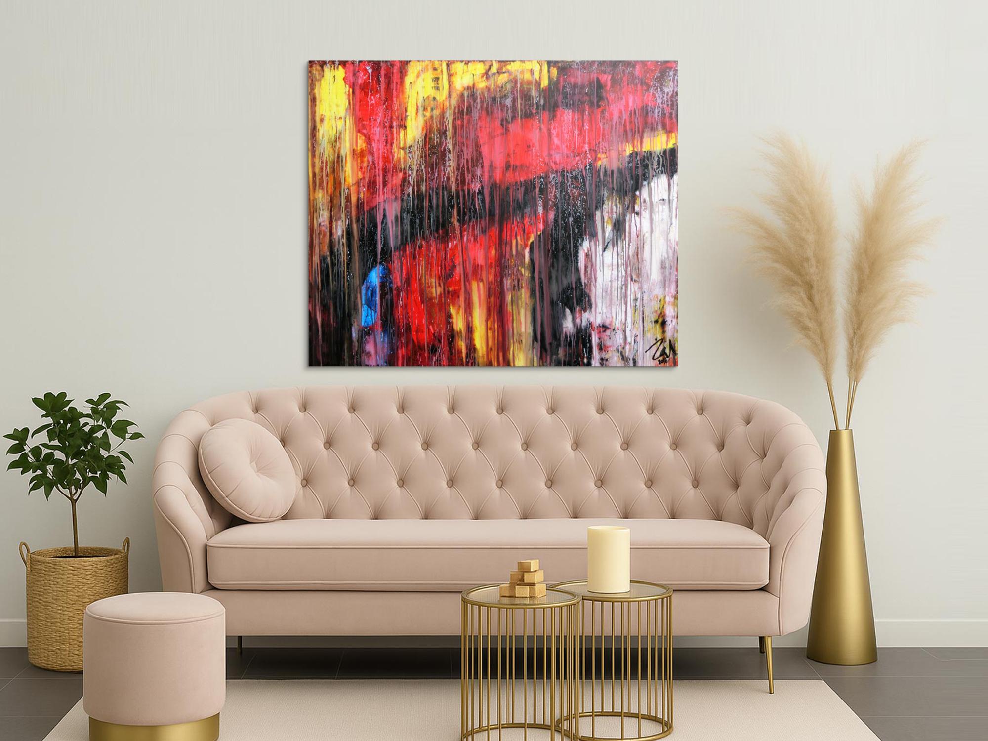 Abstraktes Acrylgemälde modern rot schwarz weiß