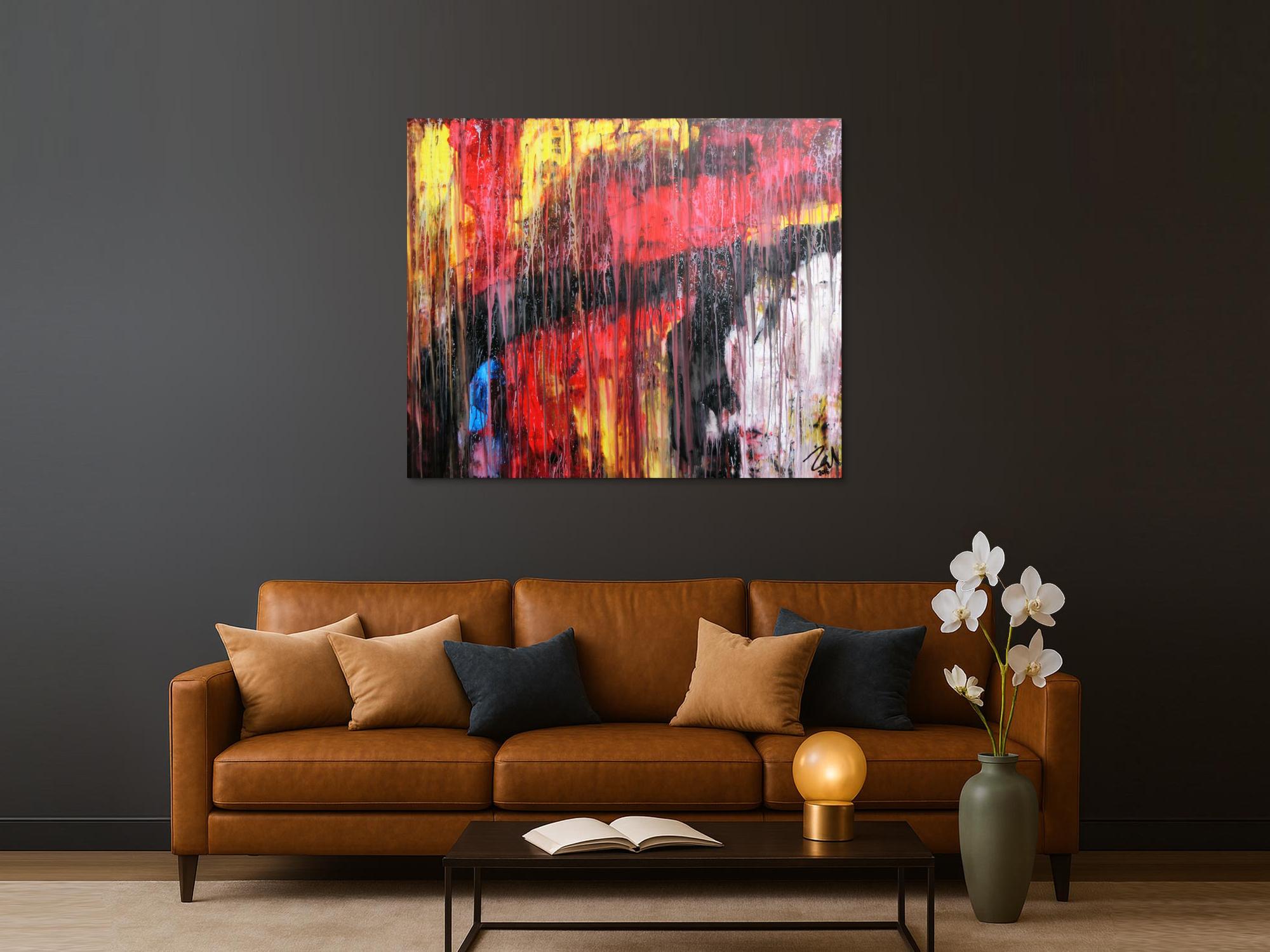 Abstraktes Acrylgemälde modern rot schwarz weiß