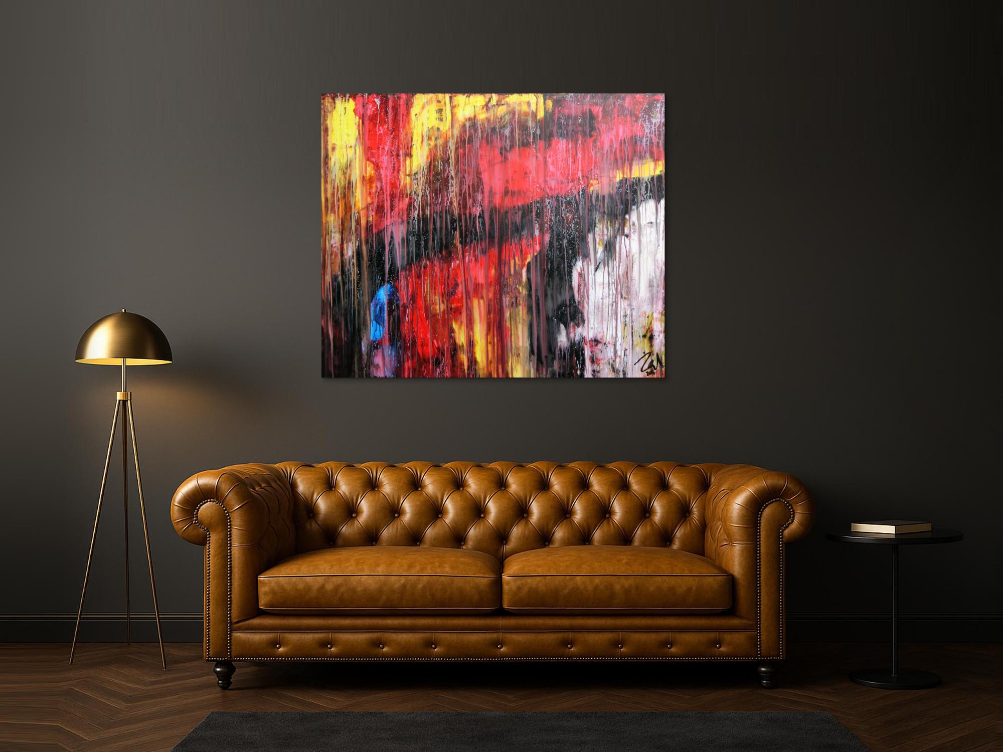 Abstraktes Acrylgemälde modern rot schwarz weiß