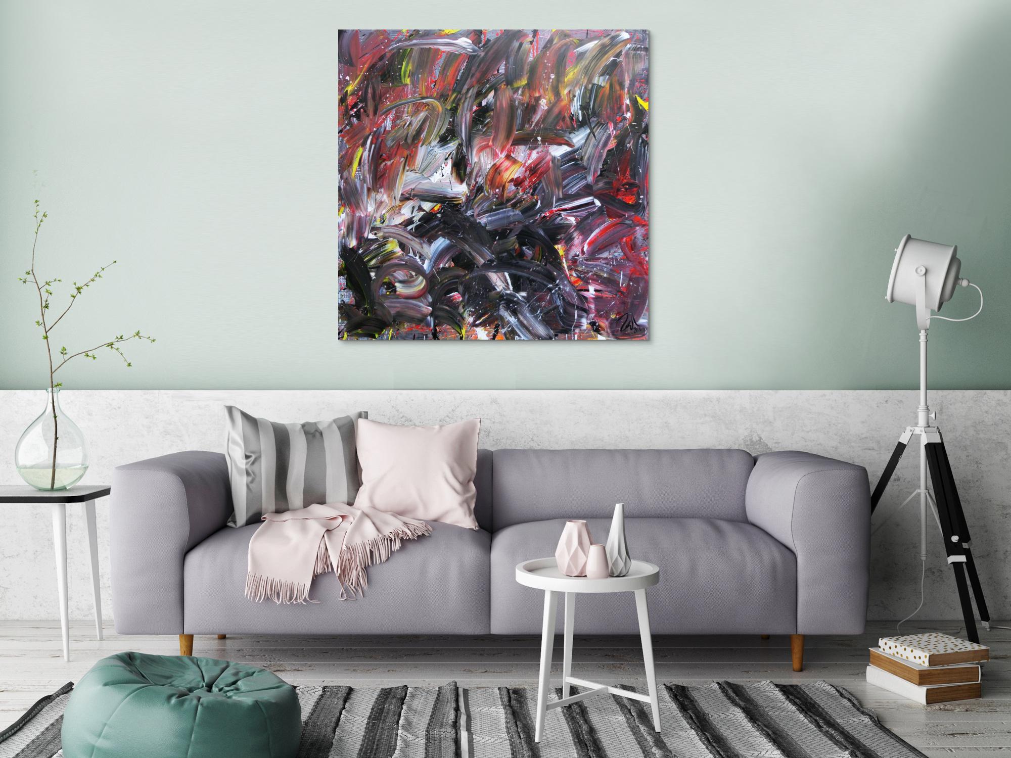 Abstraktes Gemälde Acryl auf Leinwand modern dunkel