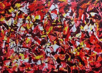 Modernes Acrylgemälde abstrakt rot gelb weiß