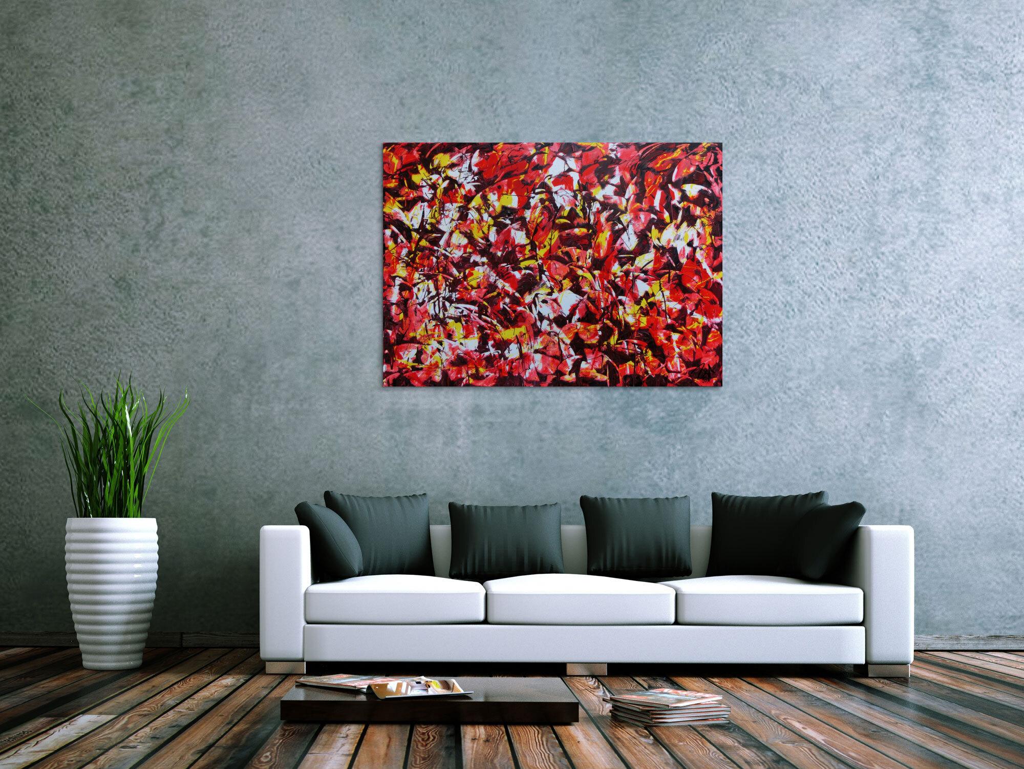 Modernes Acrylgemälde abstrakt rot gelb weiß