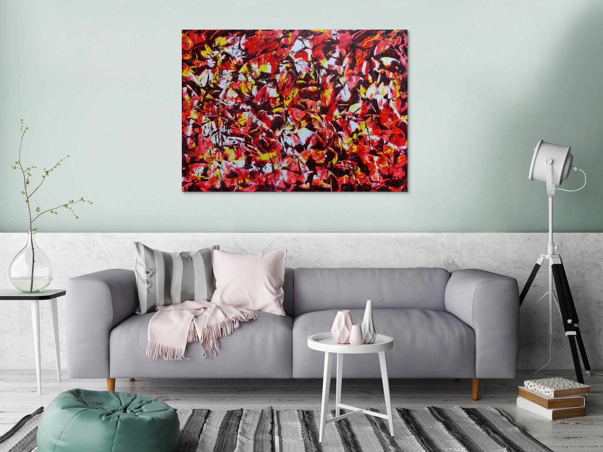 Modernes Acrylgemälde abstrakt rot gelb weiß